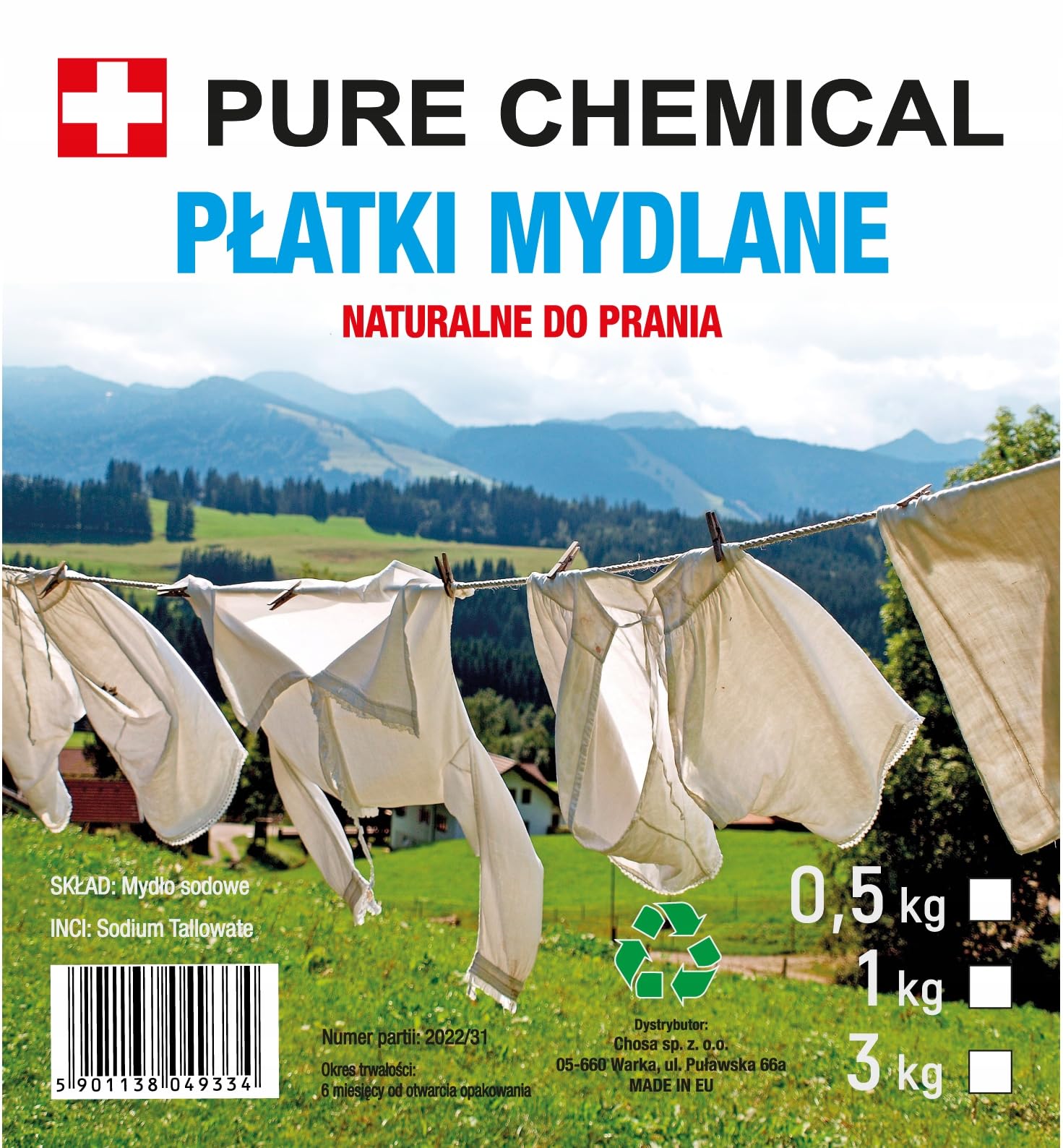 PURE CHEMICAL Płatki Mydlane Do Prania Mydło W Proszku Naturalne 3Kg (3kg)