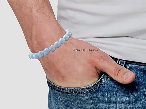 Miniatura 6 de Angelite Bracelet for Women Men's Gifts - Protection Healing Crystal Bracelet - 8mm Gemstone Beaded Stretchable Bracelet Pulseras Para Hombres Mujer