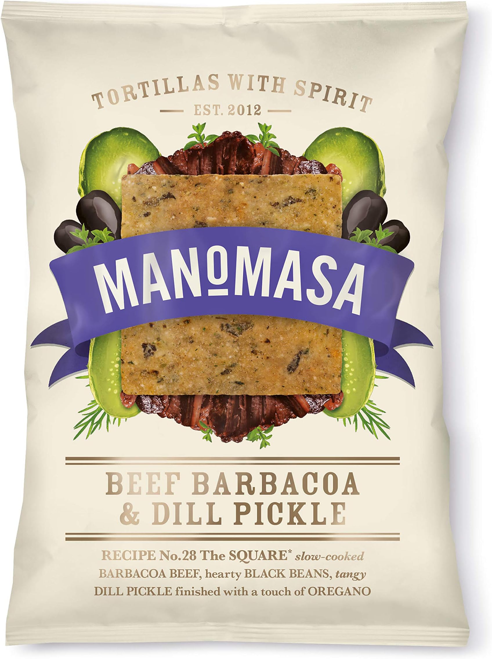 Manomasa Beef Barbacoa & Dill Pickle Tortilla Chips 160g (Pack of 12)