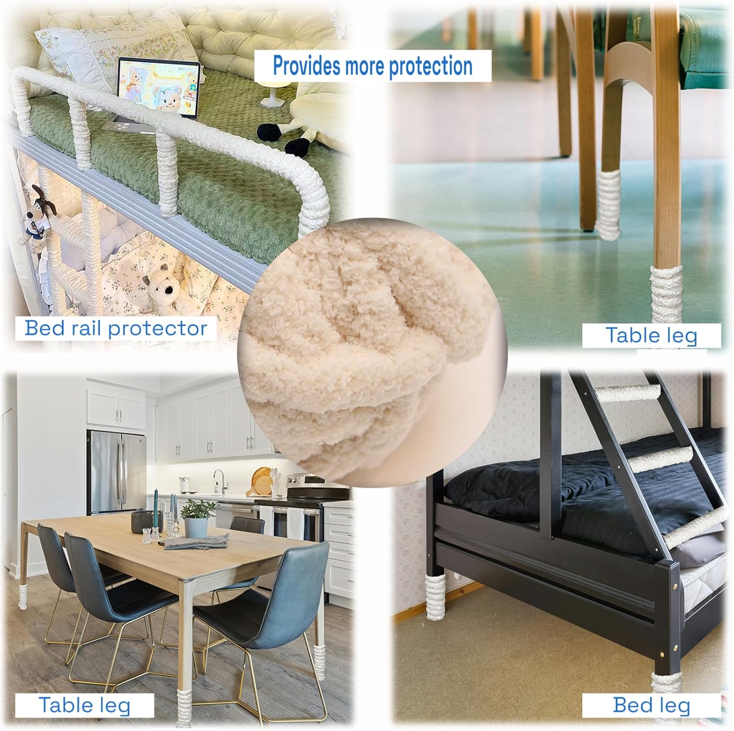 Bunk Bed Ladder Wrap Pads, Soft Plush Rope Ladder Protector, Non-Slip Cushioned Wrap for Ladders & Guardrails, Adds Comfort and Grip When Climbing (Fits Most Rails,75 ft) (White)