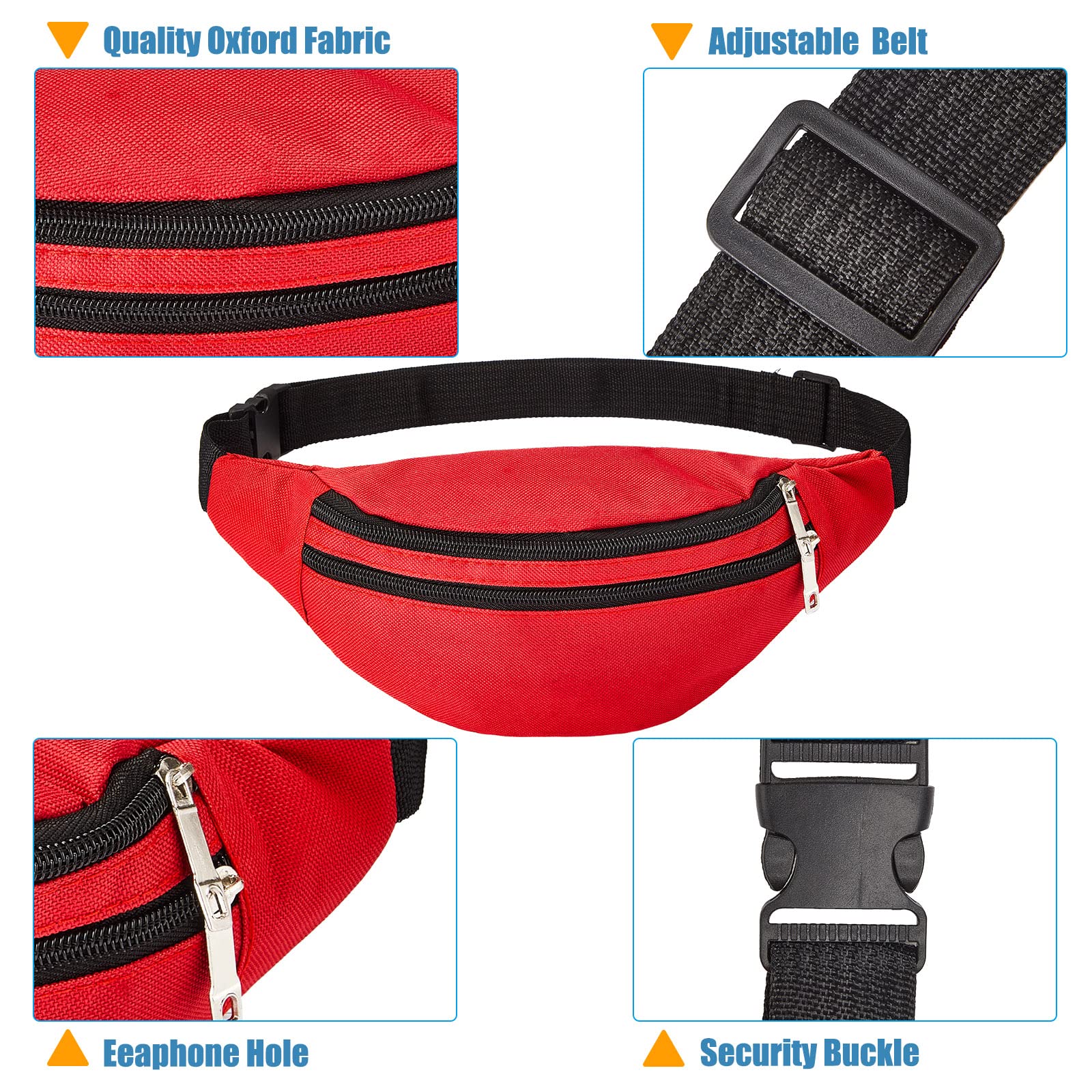 Lot de 14 grands sacs banane de sport légers réglables avec ceinture réglable et 2 fermetures éclair pour homme et femme, voyage, course à pied, téléphone, sport, Comme sur les photos.