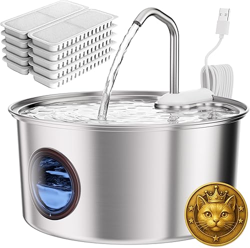 Miniatura 11 de Fuente de agua para gatos de acero inoxidable – Fuente de agua automática para gatos de 108 oz/3.2 L para beber con 3 filtros, fuente de agua