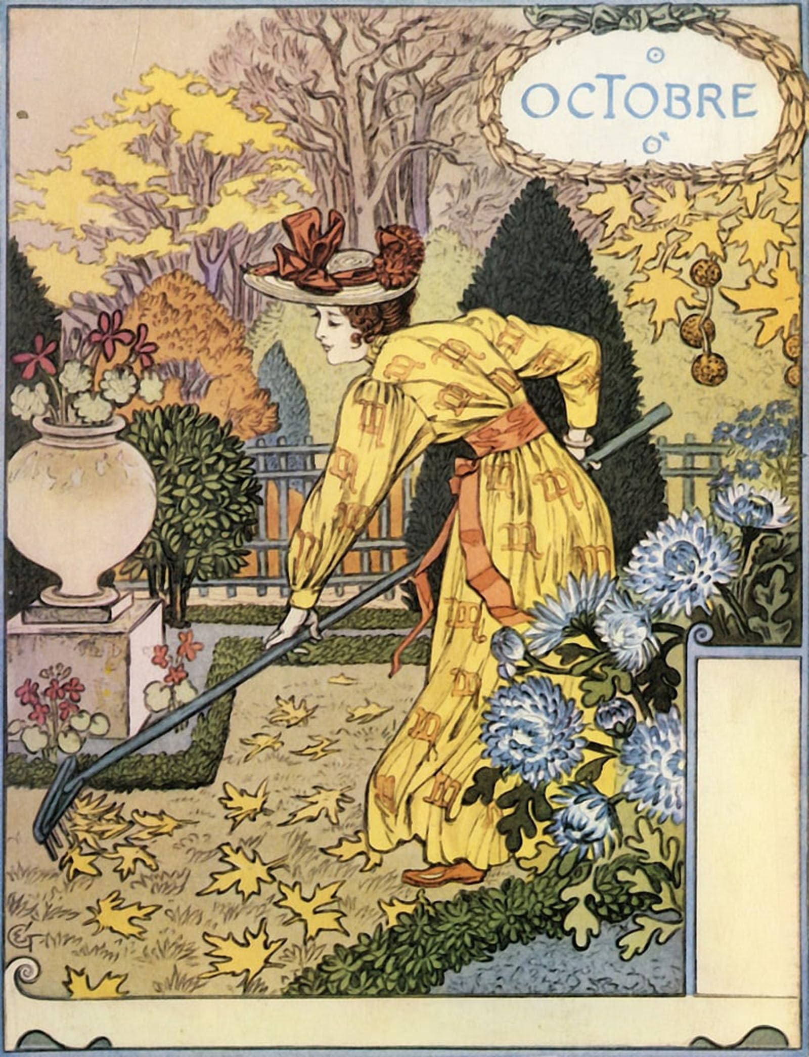 SERENDIPITP Abstract Painting Mural Print Picture Wall Decor Painting Octobre by Eugène Samuel Grasset Vintage Wall Artwork for Home Decor 60x90cm
