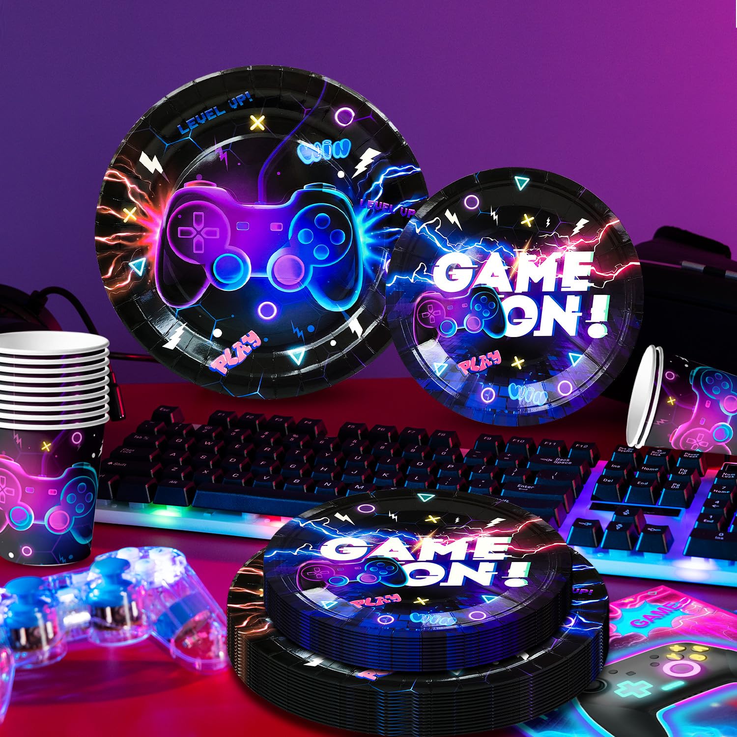 Vaisselle de Fête Jeu Vidéo, Fournitures de Fête D'anniversaire de Jeu - Assiettes Serviettes Nappe etc Vaisselle de Decoration Anniversaire Jeu Vidéo Décoration D'anniversaire Jeu Vidéo pour Garçons