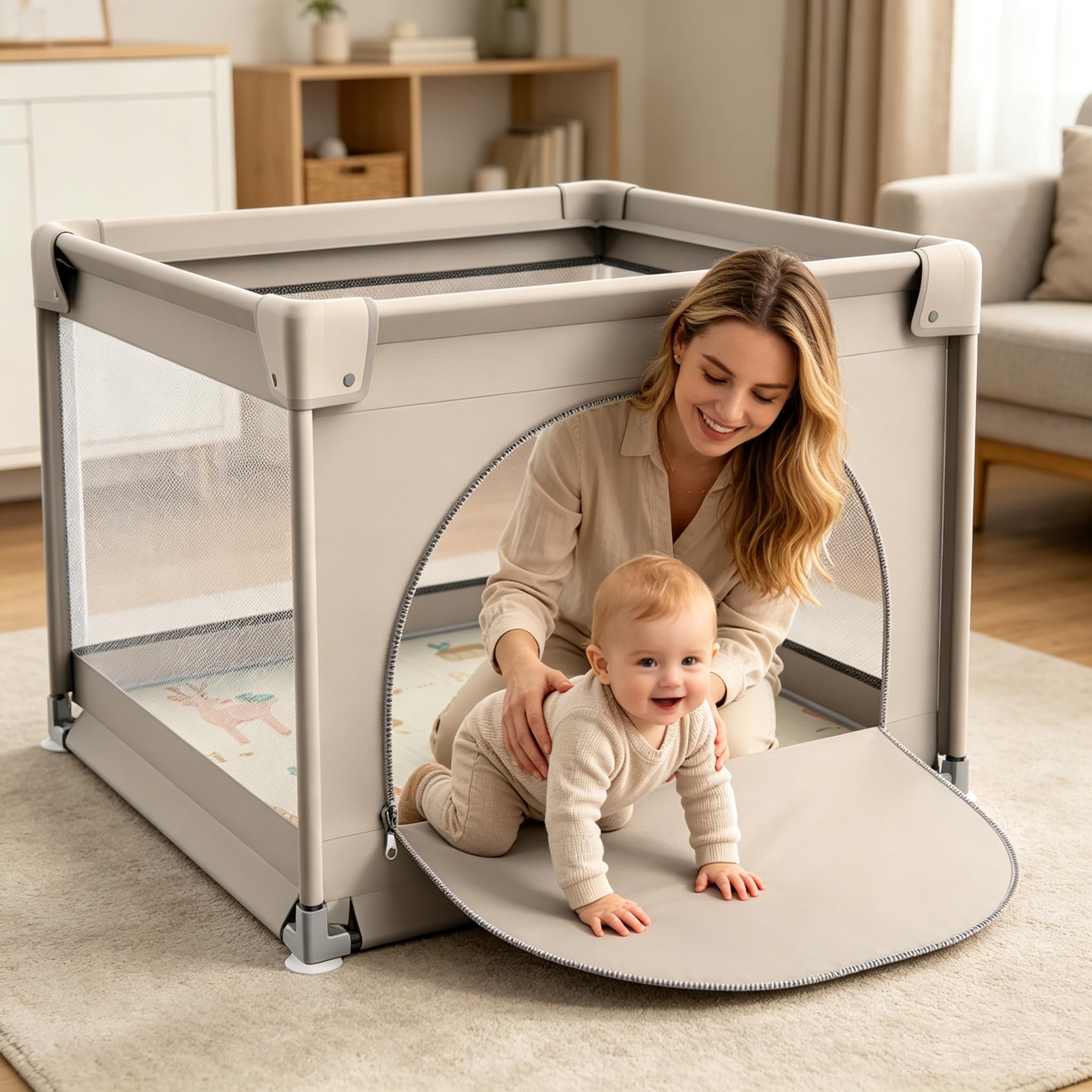 90x90cm Box Bambini con Materassino,Recinto per Bambini con Tappeto Schiuma, Piccolo Box Neonato per Appartamento, Recinto Neonato Centro di Attività Interno ed Esterno