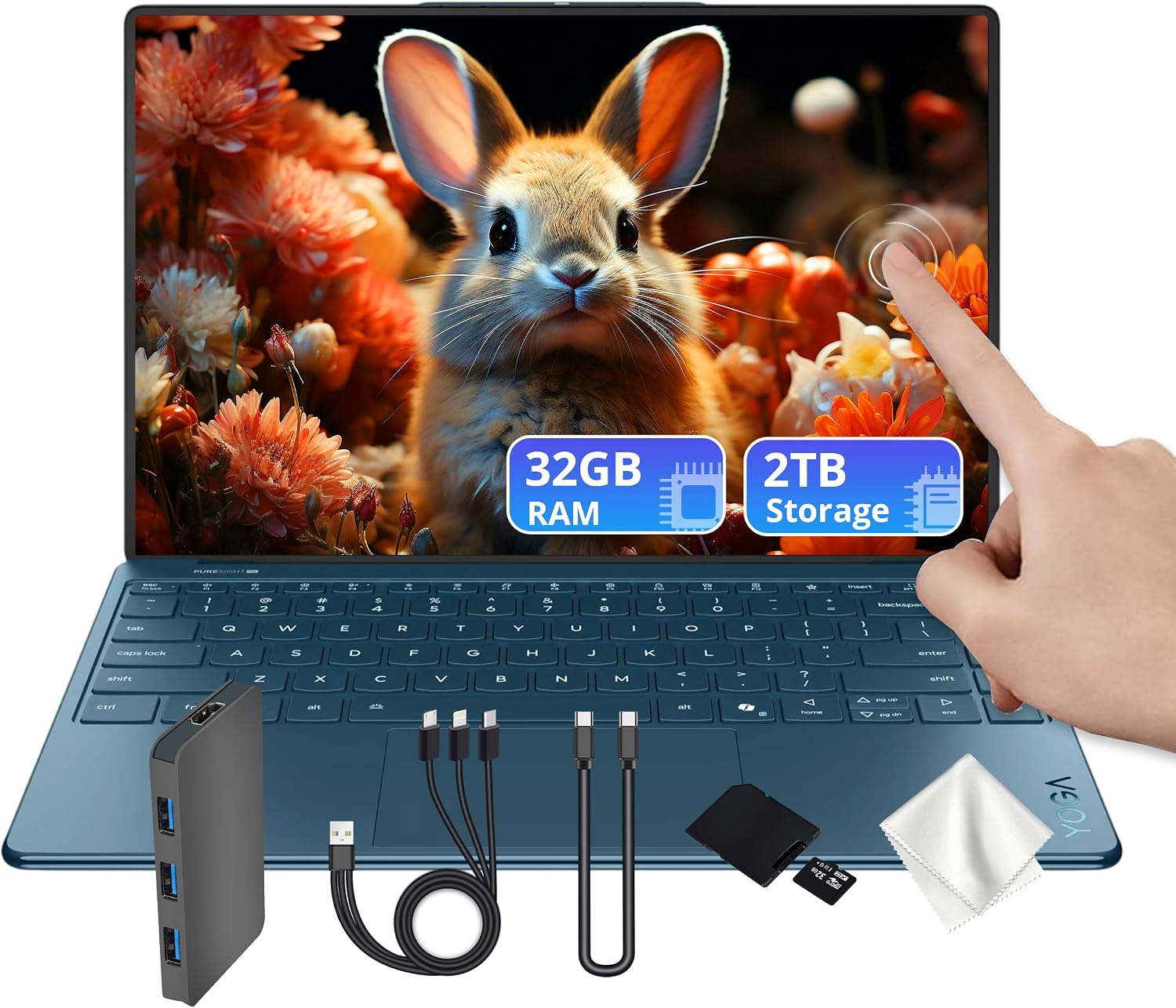 Yoga Slim 9i 14" 4K OLED Touch Laptop, Intel Ultra 7 258V, 32GB RAM, 2TB Storage(1TB SSD&1TB Docking Station), Intel Arc Graphics, Backlit Keyboard, Copilot+PC, Fingerprint, Win 11, Tidal Teal