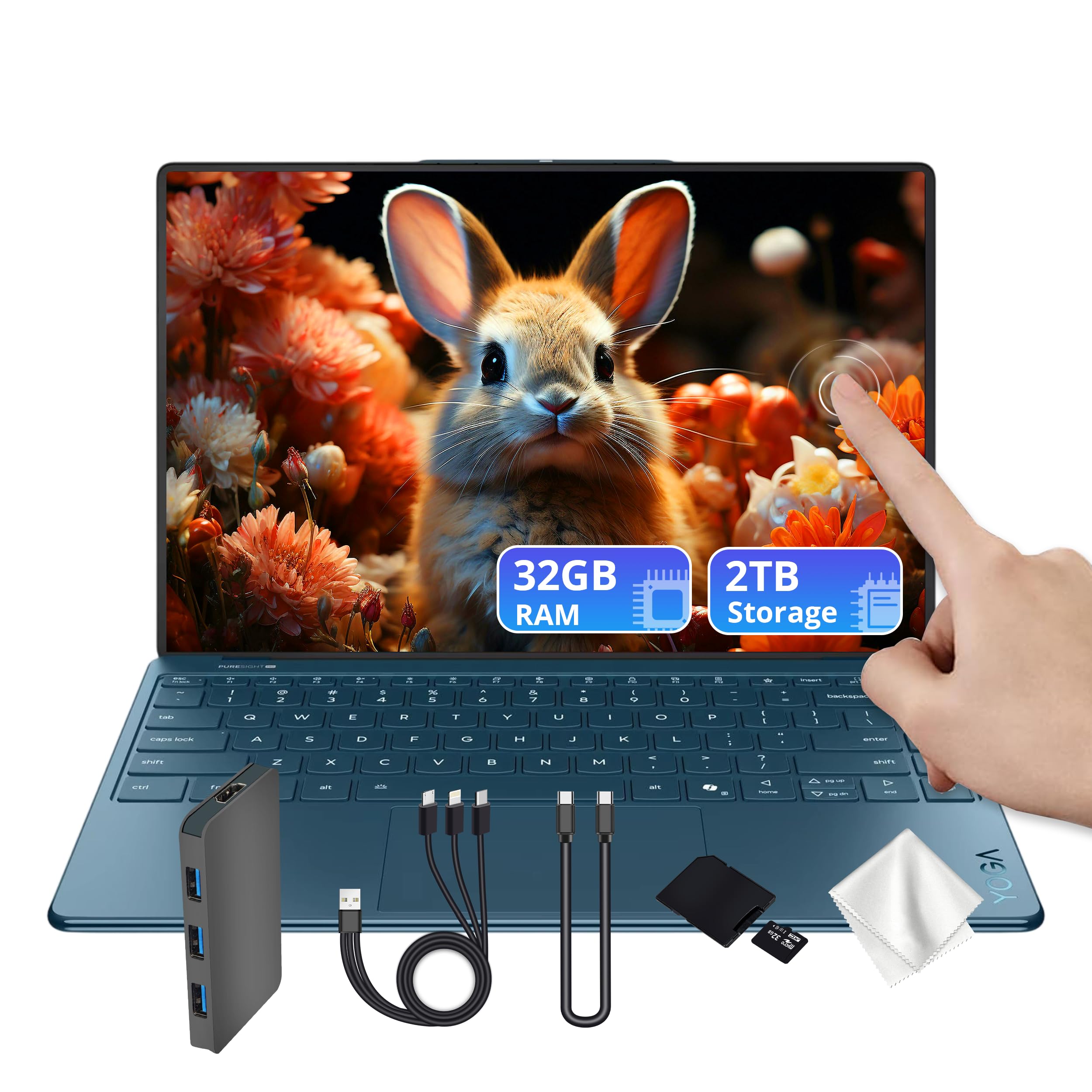 Yoga Slim 9i 14" 4K OLED Touch Laptop, Intel Ultra 7 258V, 32GB RAM, 2TB Storage(1TB SSD&1TB Docking Station), Intel Arc Graphics, Backlit Keyboard, Copilot+PC, Fingerprint, Win 11, Tidal Teal