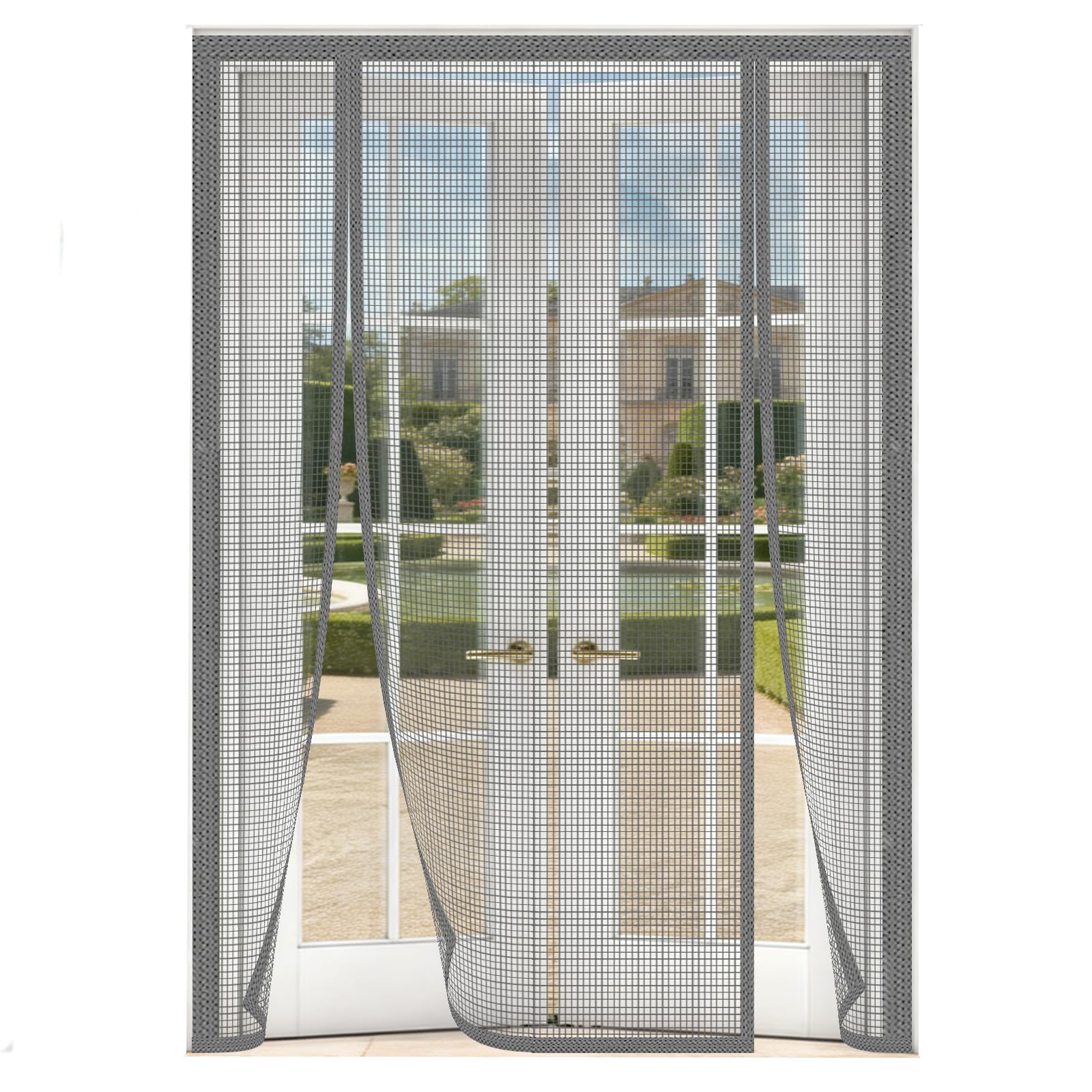MAGICDOOR Moustiquaire Magnétique à Double Ouverture 240x220cm-Gris | Fibre de Verre Rideau de Porte Antimoustique Moustiquaire Fenetre Mailles Fines, Rideaux Aimantée pour Française Coulissante