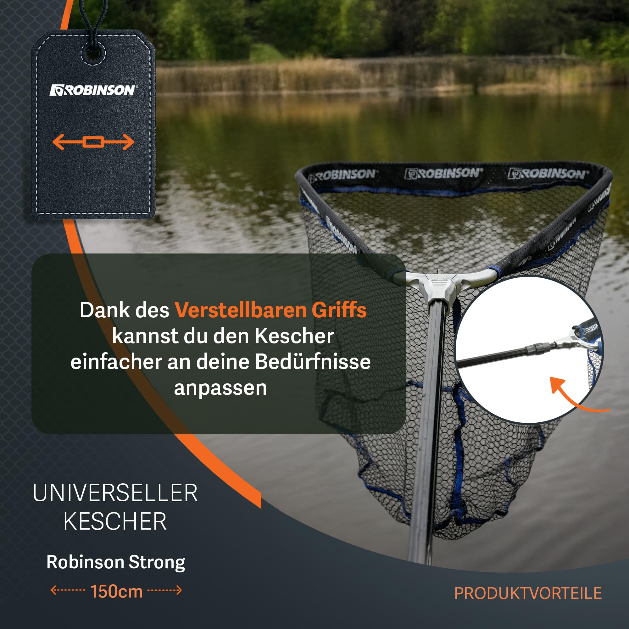Robinson Gummiert Kescher Angeln - Angel Kescher mit verstärktem Aluminiumrahmen - Teleskop Unterfangkescher - 3 Längen (1,5m/2m/2,5m) – Klappbar