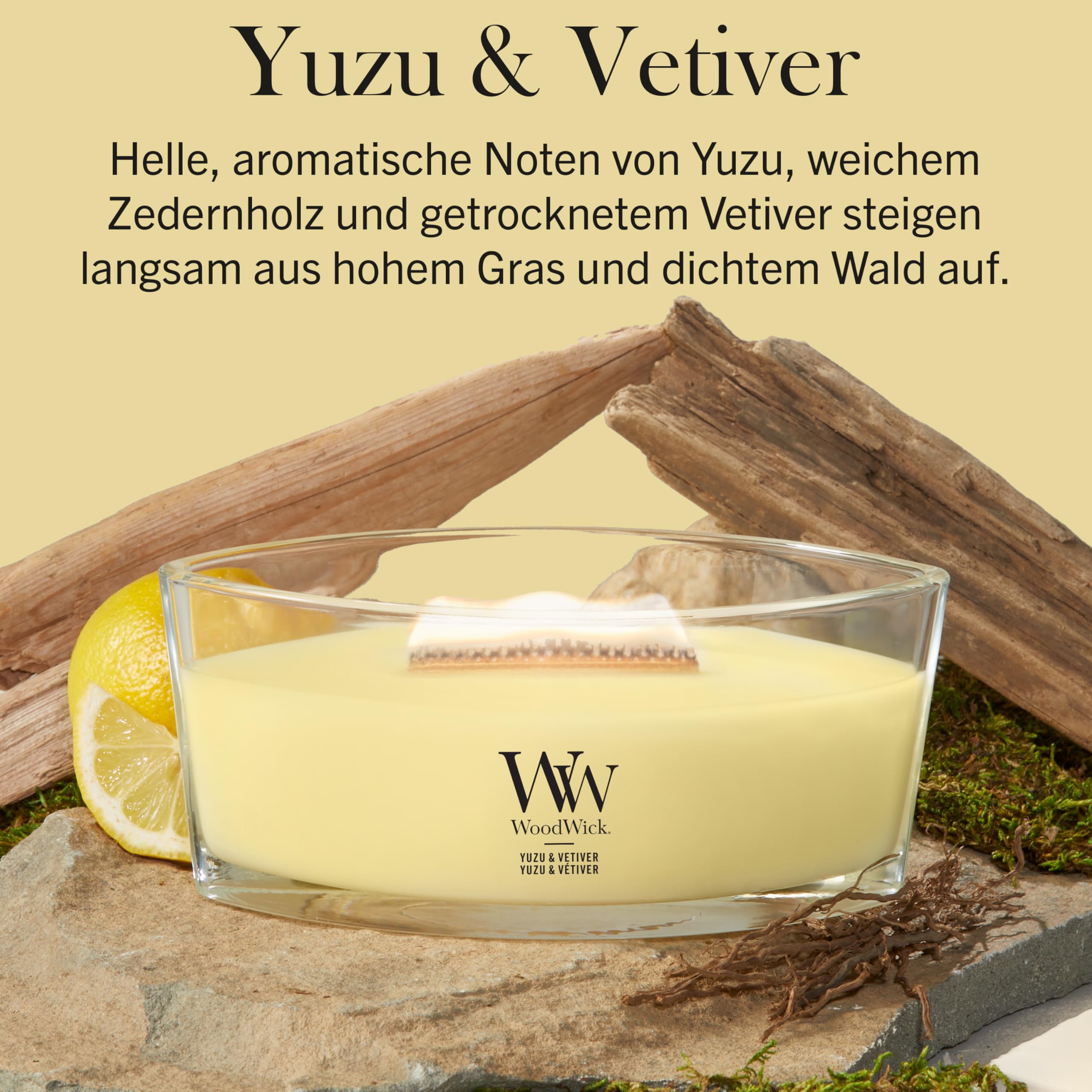 WoodWick | Ellipsenkerze | Yuzu & Vetiver | Tolles Geschenk für Frauen