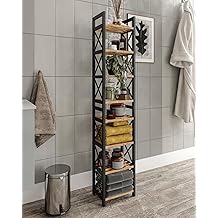 Dekoratif Banyo Rafı Organizer &ndash; Retro Tasarımlı &Ccedil;ok Ama&ccedil;lı D&uuml;zenleyici Raf, Ahşap &Ccedil;am Raflı, Dayanıklı Plastik G&ouml;vdeli, 3 Katlı Banyo ve Ev Organizeri, Kolay Kurulumlu (Siyah, Medium, 8)