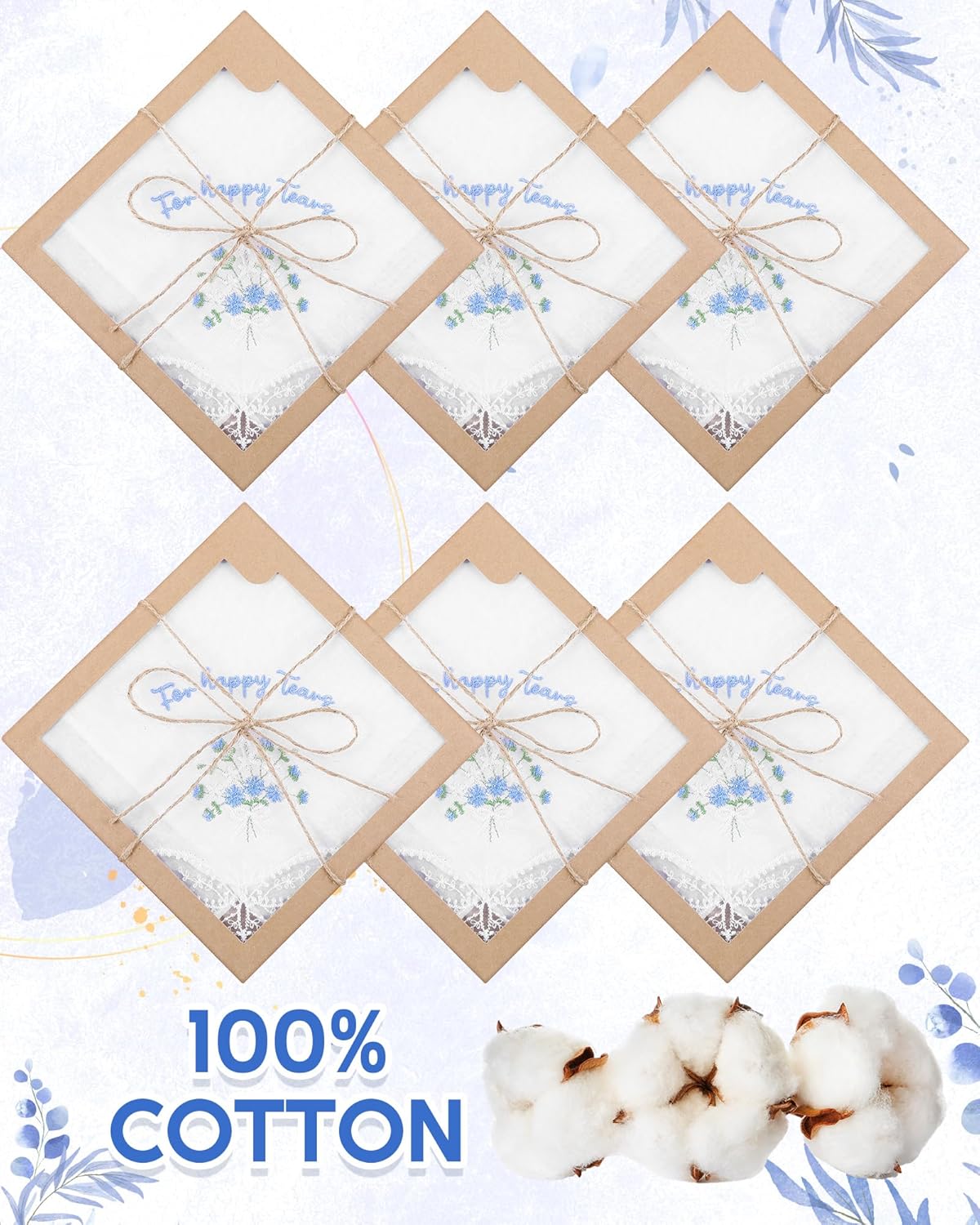 Kinlop 6/12 Pack Embroidered Wedding Happy Tears Handkerchiefs, 11"x11" Lace Handkerchiefs, Something Blue Gift for Bride - Image 4