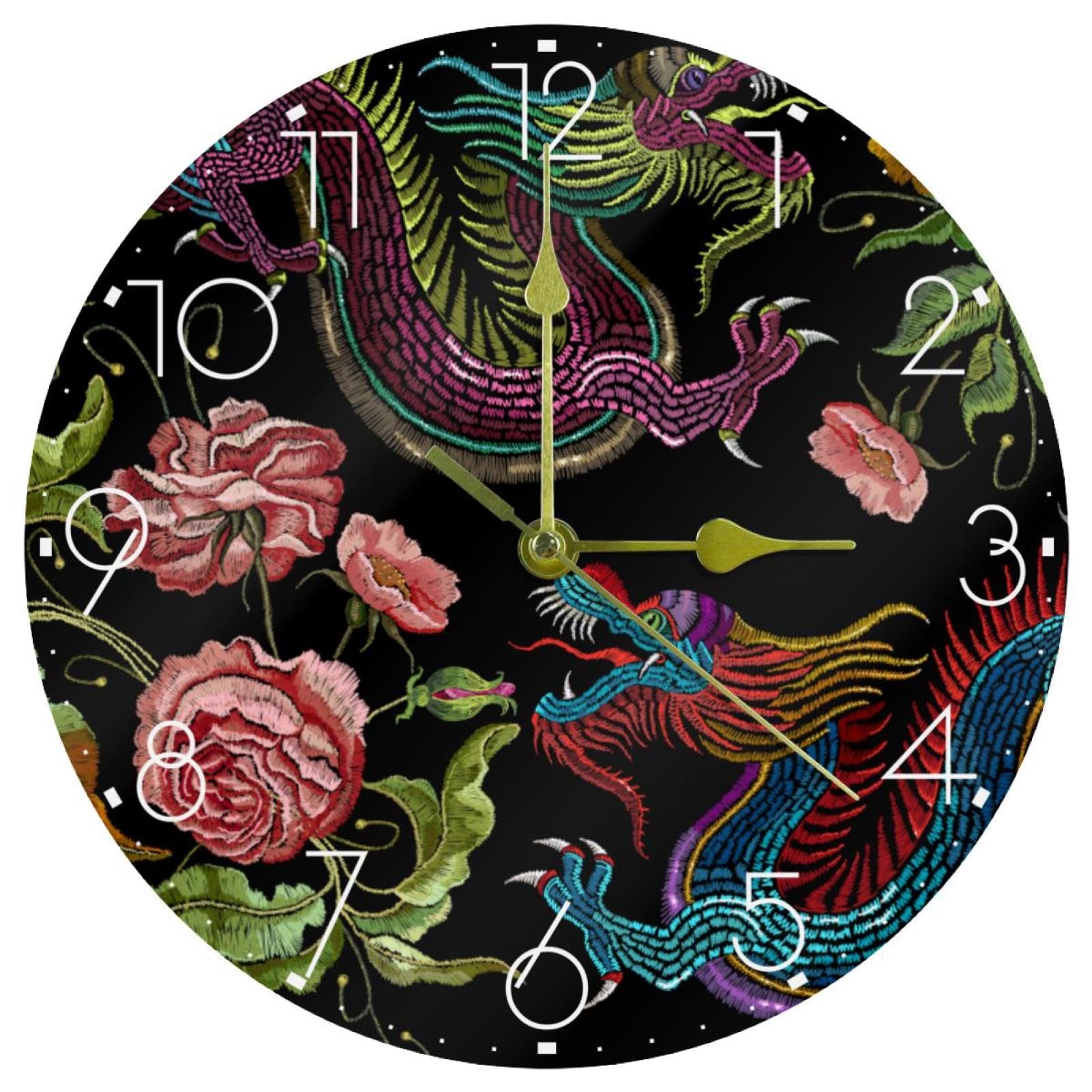 Horloge murale ronde en acrylique design dragon silencieux 30cm
