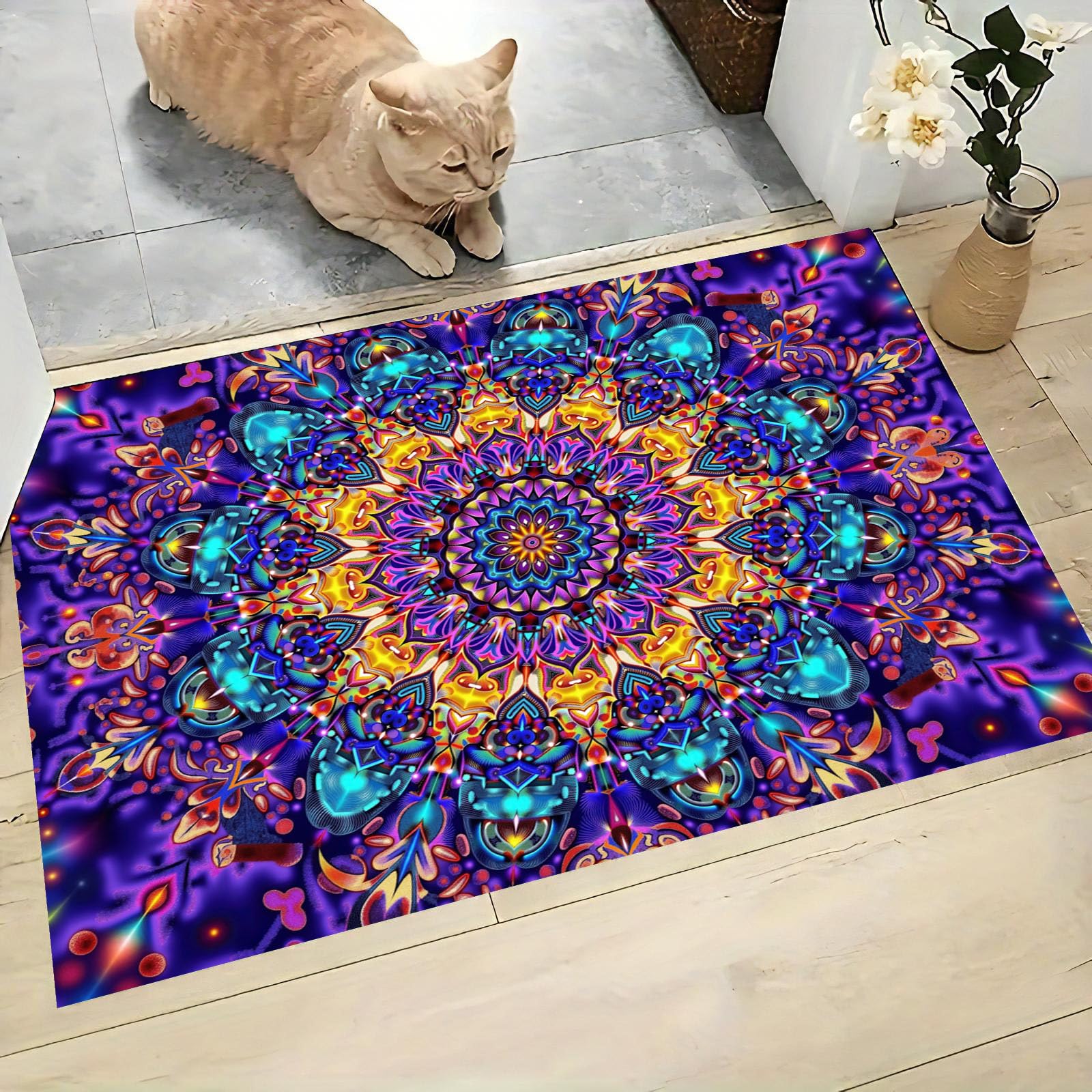 Tapis entree interieur violet style psychédélique