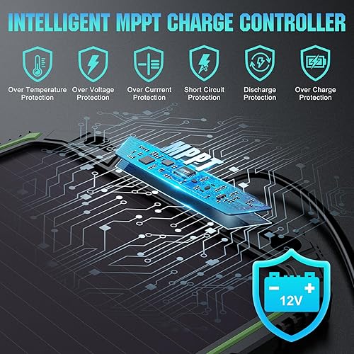 Miniatura 2 de Cargador y mantenedor de batería solar de 13 W y 12 V, impermeable, portátil de 12 voltios, controlador de carga MPPT inteligente integrado para