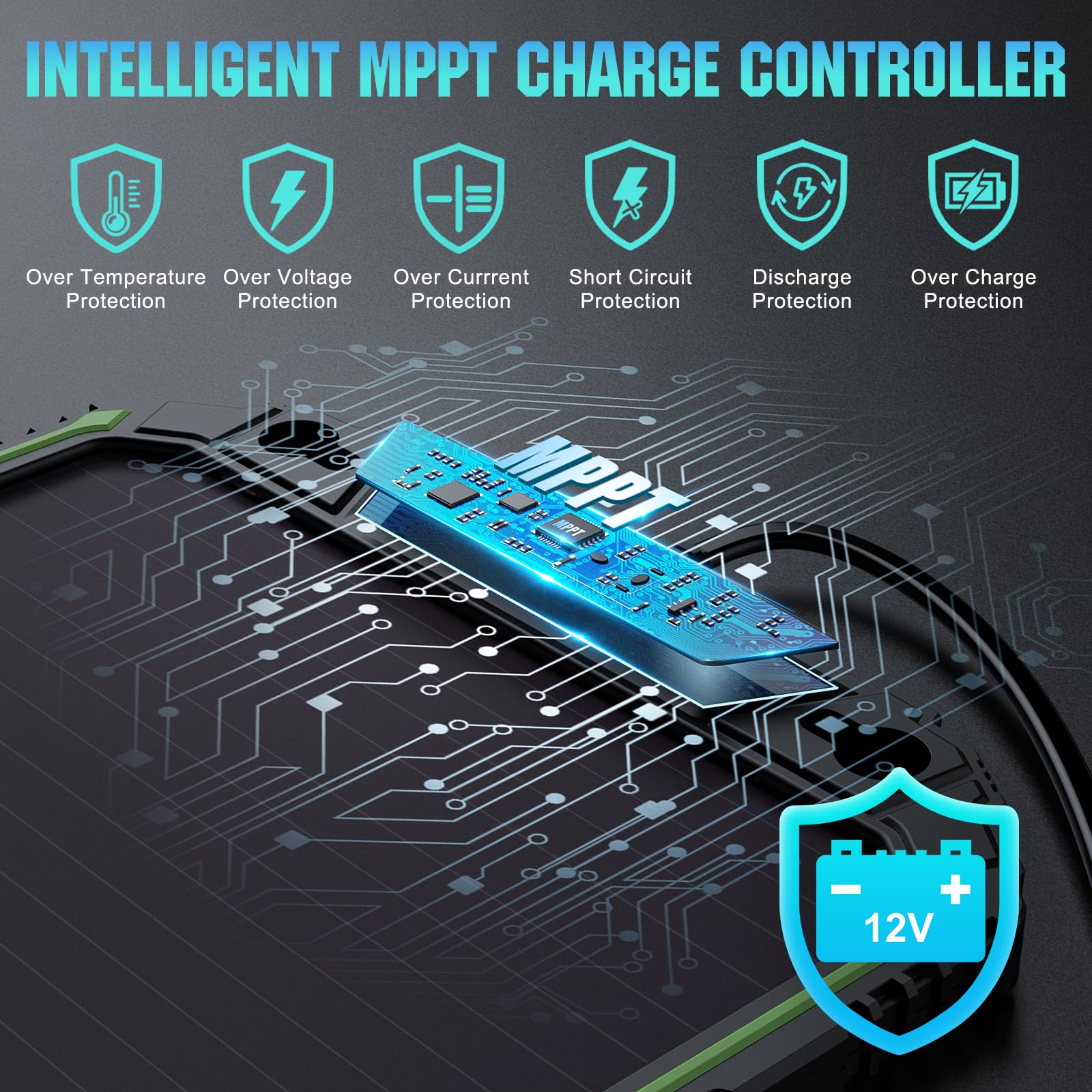 Cargador y mantenedor de batería solar de 5 W y 12 V, resistente al agua, 5 W, 12 voltios, controlador de carga MPPT inteligente integrado para coche, barco, RV, motocicleta, marina, automoción, ATV