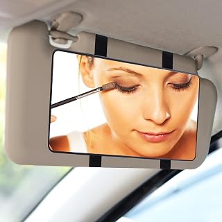 ecocstm Car Sun Visor Mirror with Straps - 4K HD Cosmetic Makeup Mirror, Universal Fit for Cars Trucks SUVs Women (Black)