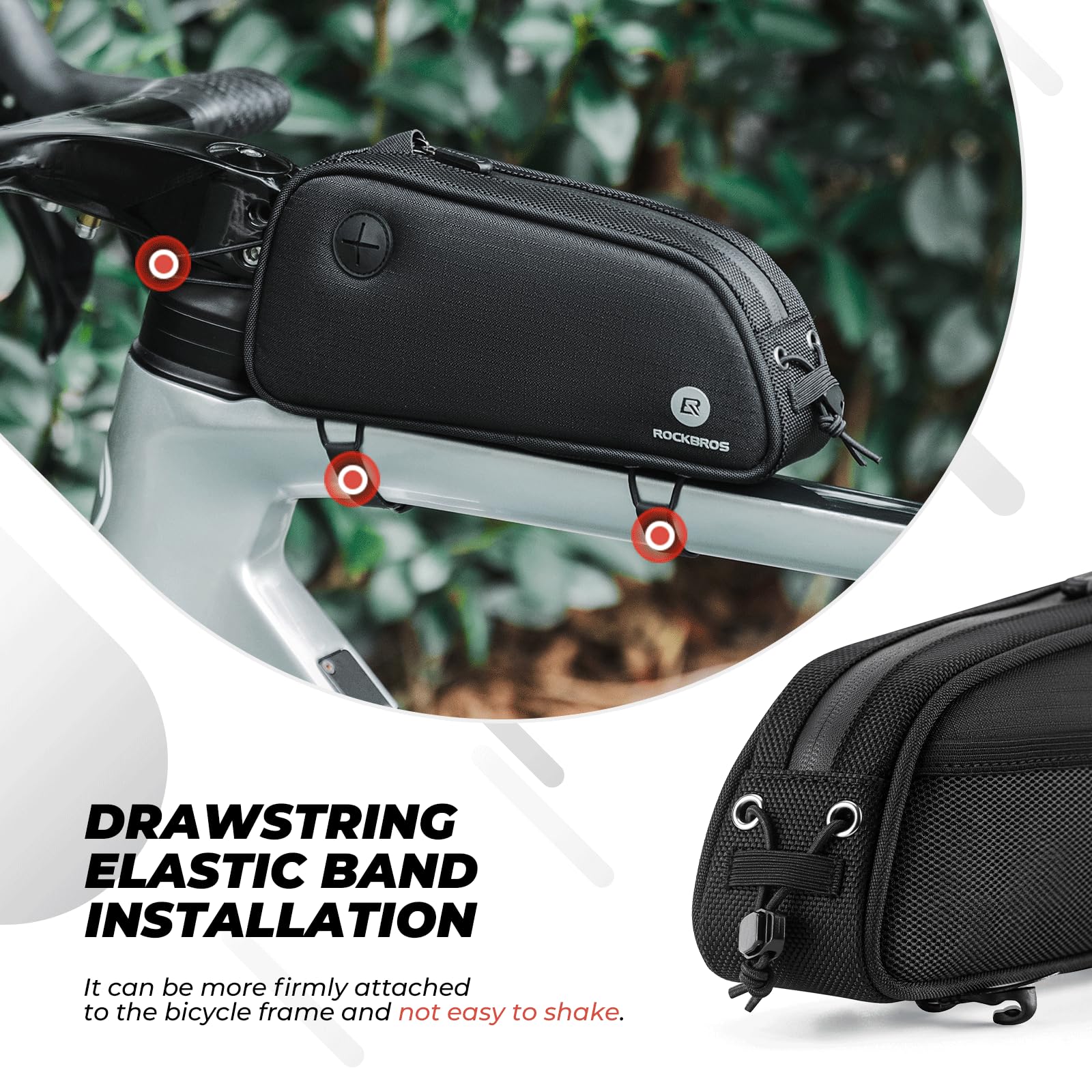 ROCKBROS Fahrrad Rahmentasche Fahrradtasche für Fahrradrahmen 1.3L MTB Oberrohrtasche mit Reflektierend Logo Schwarz
