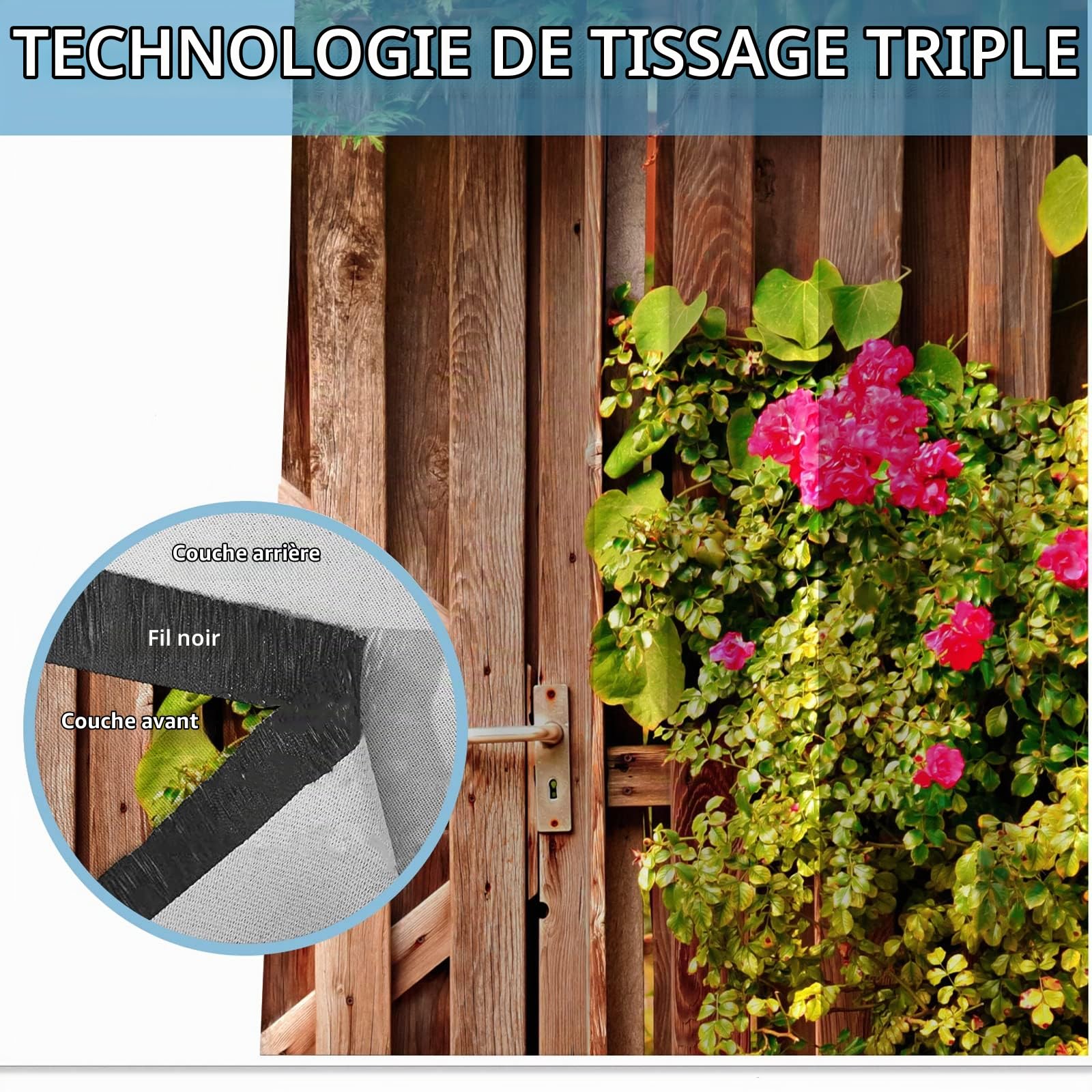 Rideaux d'extérieur Imperméable, Rideau Occultant Thermiques Rideau Exterieur Terrasse Rideau pour Pergola Tonnelle Cabane Jardin, 2 Pièces 132 x 241 cm, 3D Porte de Jardin