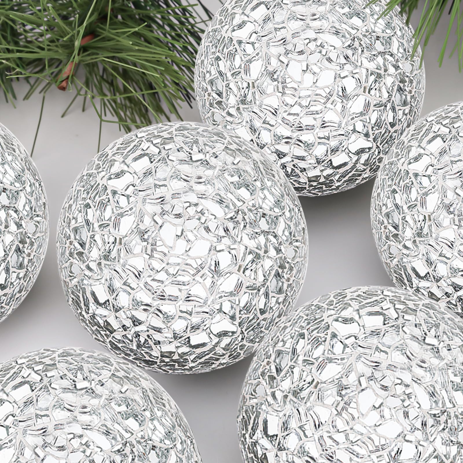 Palline a mosaico in vetro solido 6 pezzi/6 cm sfera in vetro specchio scoppiettante palle tavolino set vasi gruppo decorativo - argento