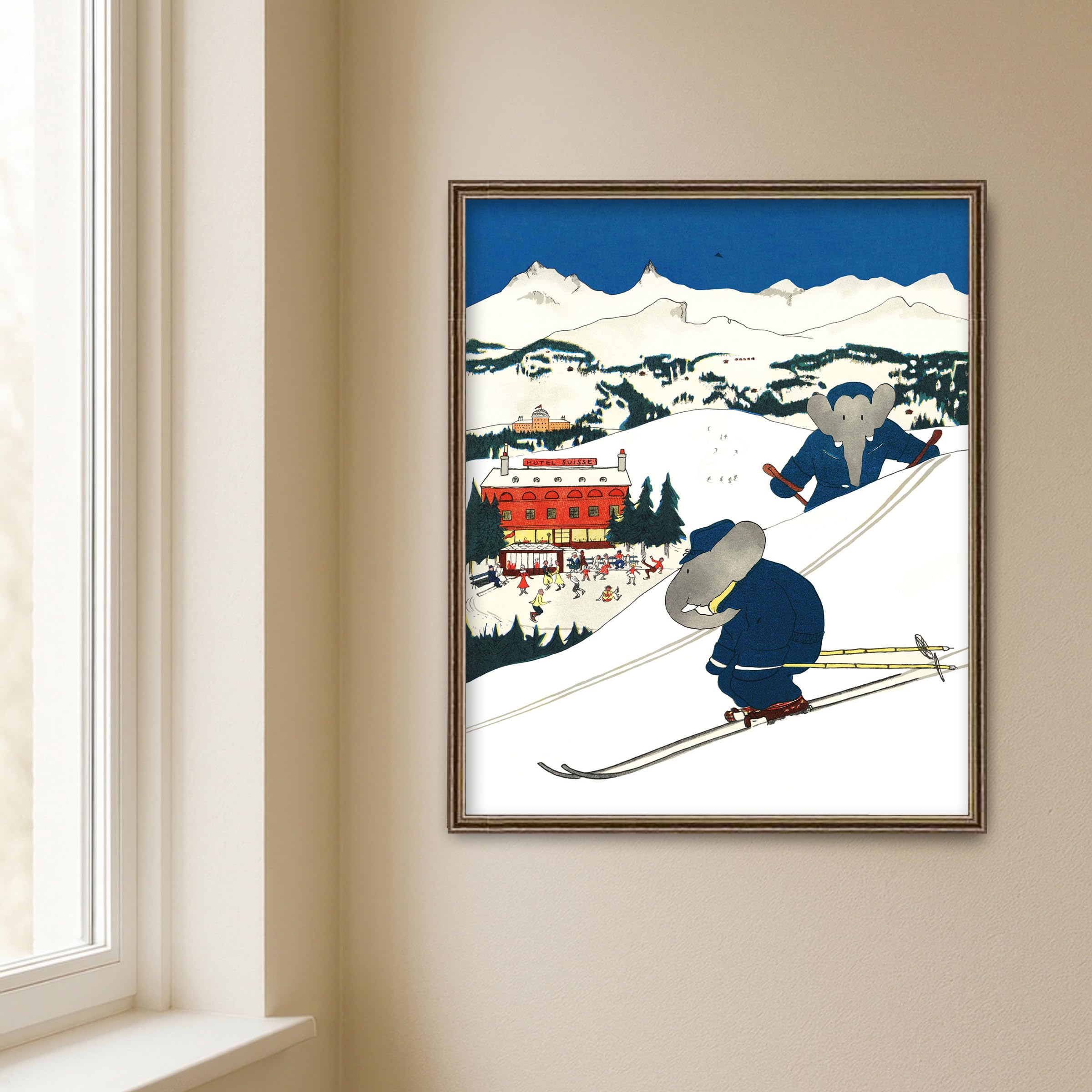 Amazon.com: CLOUD NINE PRINTS Babar Skiing Print, Sports Nursery