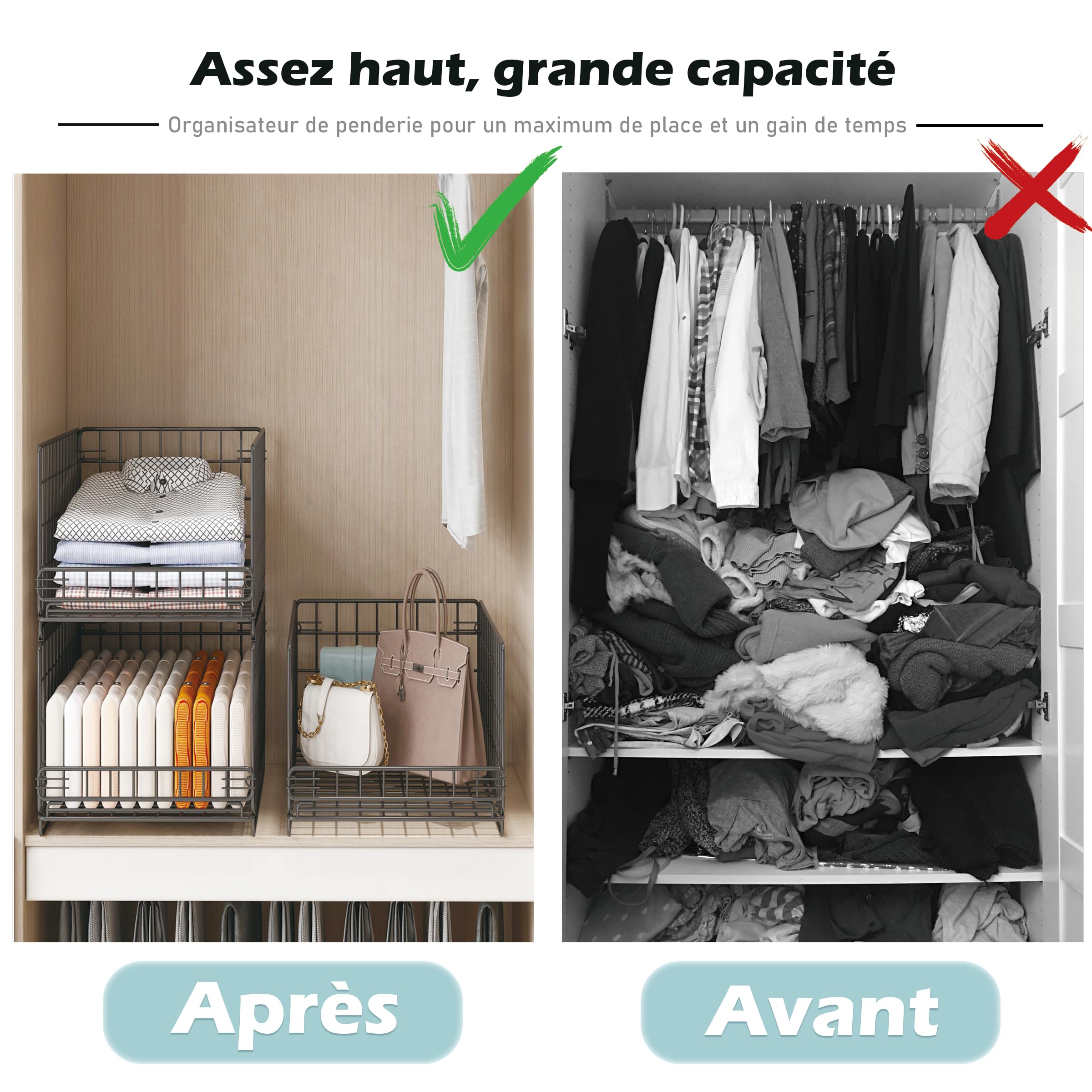 UMDONX Organisateur Coulissant à 3 Pièces - Organiseurs de Tiroirs Rangement - Vetement Dressing Boîte de Rangement pour Armoire-Noir