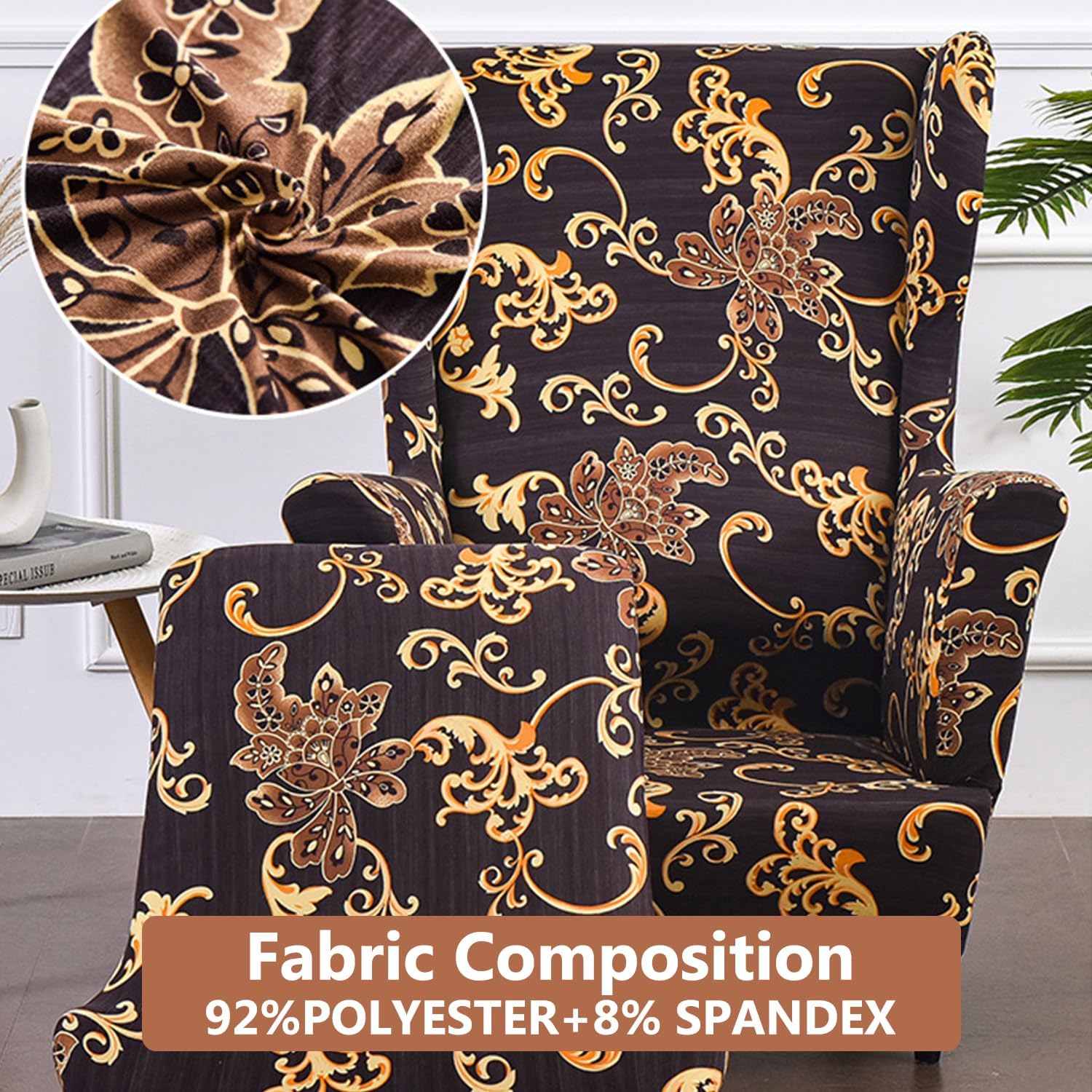 G,2pcs, Wingback Chair Slipcover 2Pcs Soft Stretch Wing Chair Slipcover Wingback Chair Cover Armchair Slipcover with Pattern Removable Dustproof Furniture Protector
