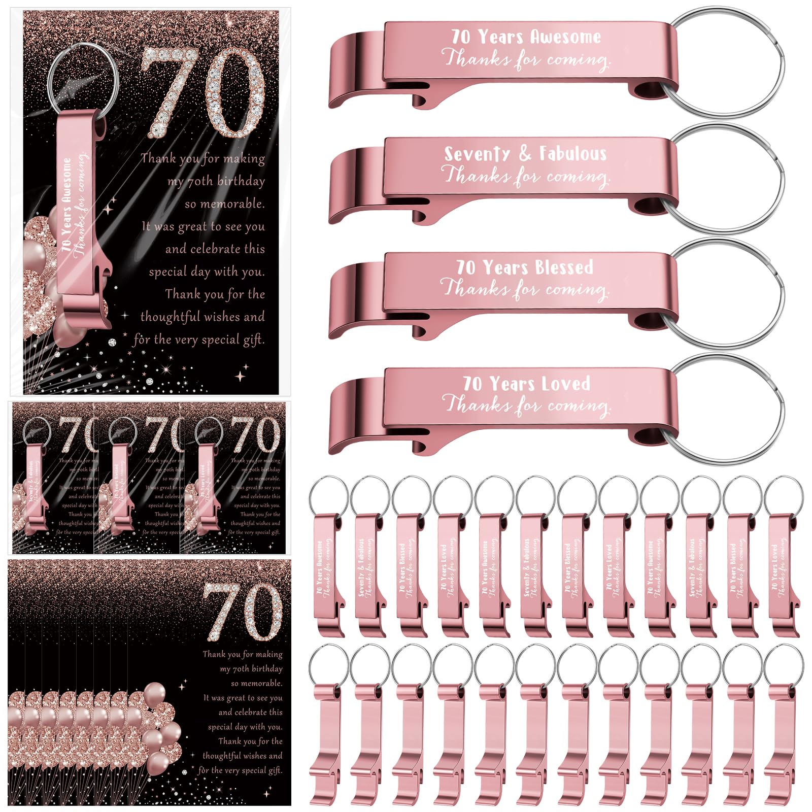 Dandat 70th Birthday Party Favors Bottle Opener Keychain Cheers to 70