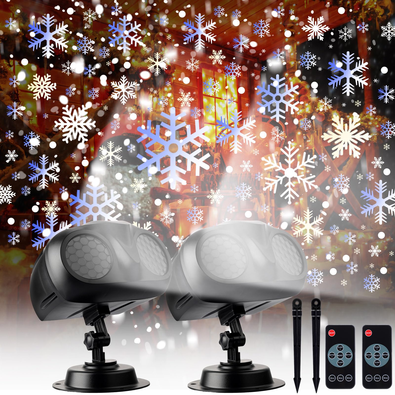 Treela 2 Pack Christmas Projector Lights Outdoor Waterproof Holiday Dynamic Snowflake Projector Lights Spotlight with Remote Controls for Indoor Outdoor Garden Party Decorations (Simple Style)