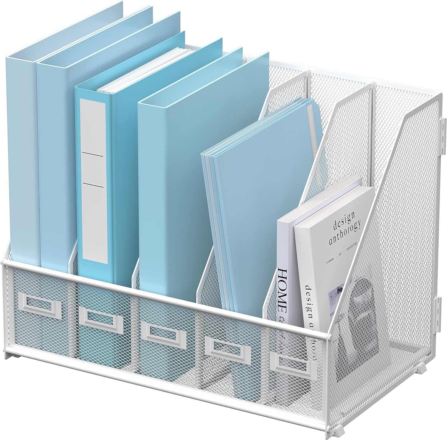 Organiseur de bureau en métal blanc 5 compartiments verticaux