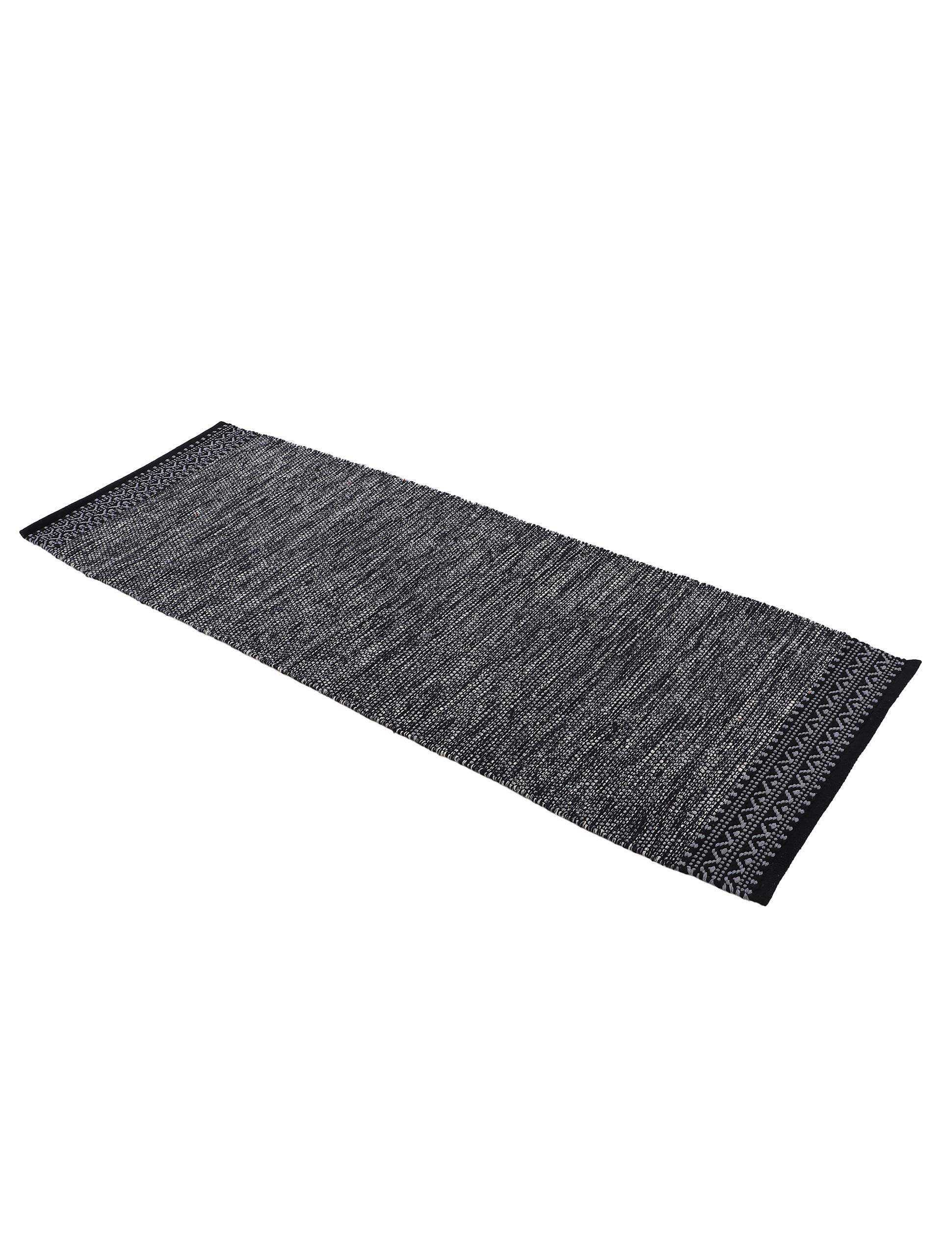 carpetfine Baumwollteppich Kelim Mia Läufer Schwarz 75x240 cm | Moderner Teppich für Wohn- und Schlafzimmer