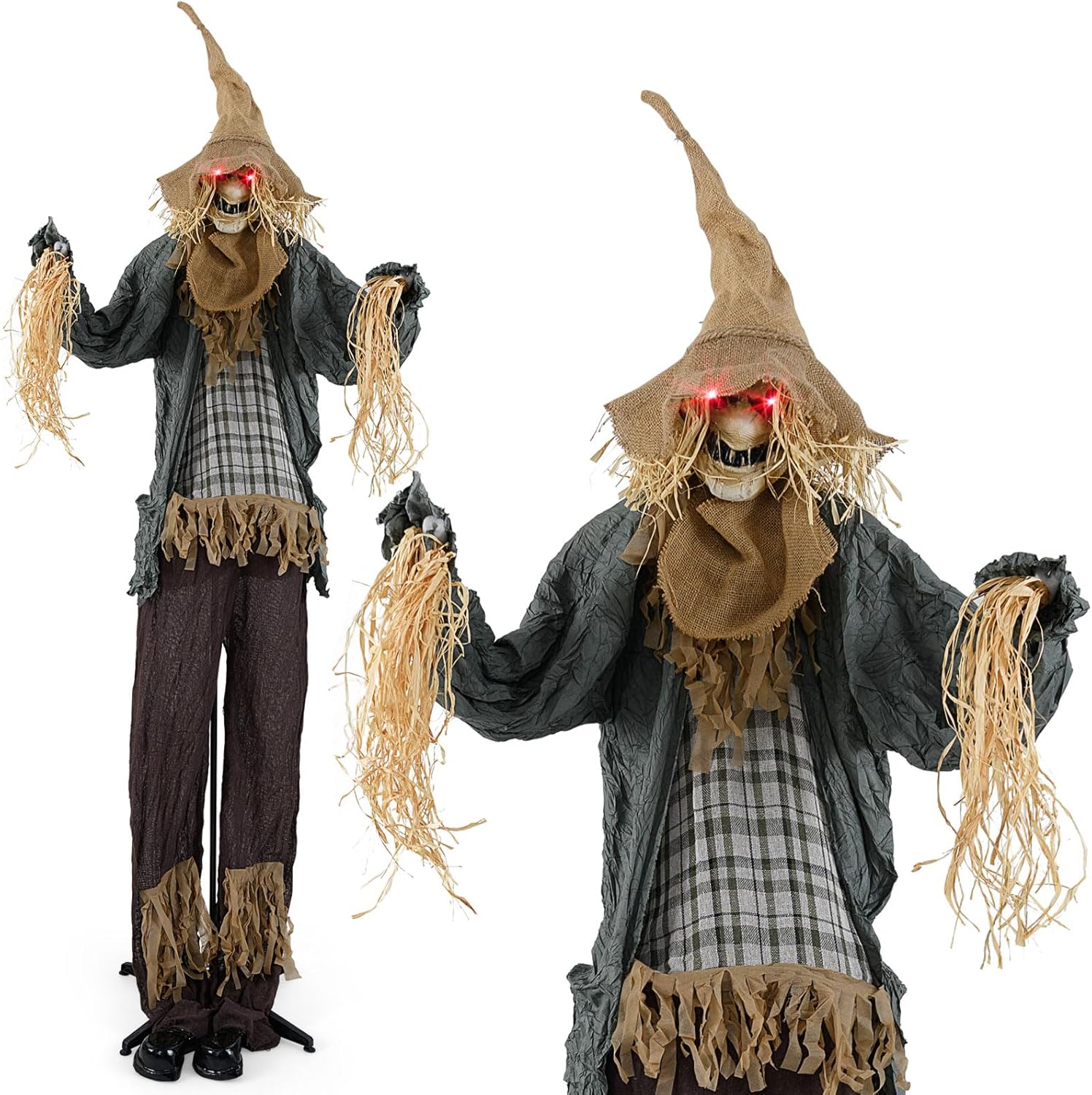 Tangkula 7 FT Halloween Animatronics Outdoor Decoration, Animated Standing Scarecrow, Sound-Activated Ghost Prop with Light-up Eyes, Creepy Sound, Moving Hat and Poseable Arms for Hunted Houses