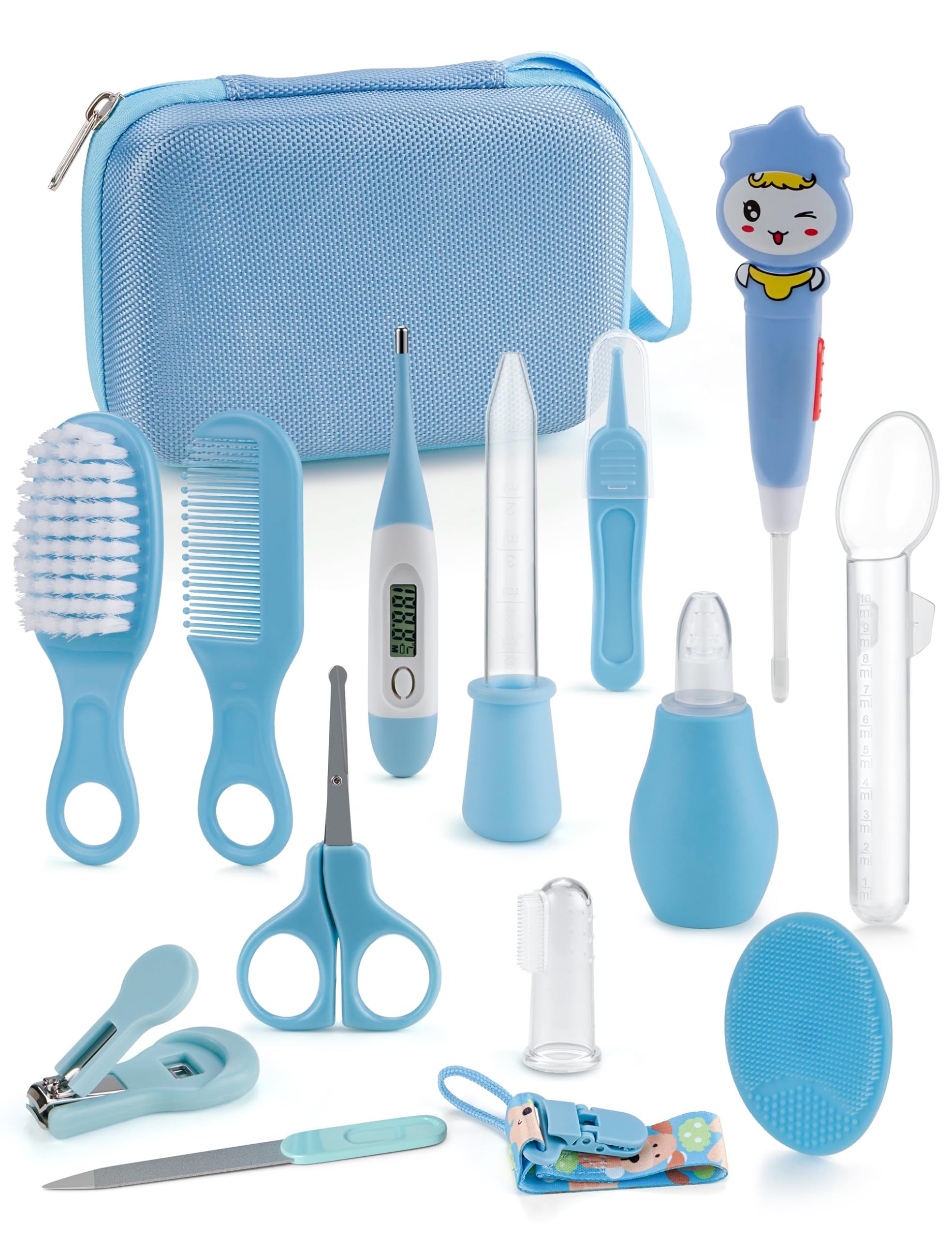 Kit de cuidado y aseo para bebés Bokhot 15 en 1, kit de cuidado seguro para bebés, artículos esenciales para recién nacidos, niñas y niños, set de cuidado portátil, regalo para baby shower, registro de bebés, búsqueda azul
