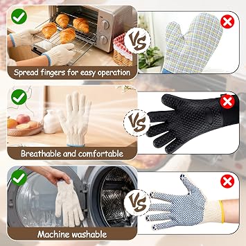 Heat Resistant Gloves - 932F Oven Gloves, Cut-Resistant Grill Gloves, Cooking Gloves for BBQ, Grilling, Baking, Cutting, Welding, Smoker Fireplace, 1 Pair (2 Pieces Set), White