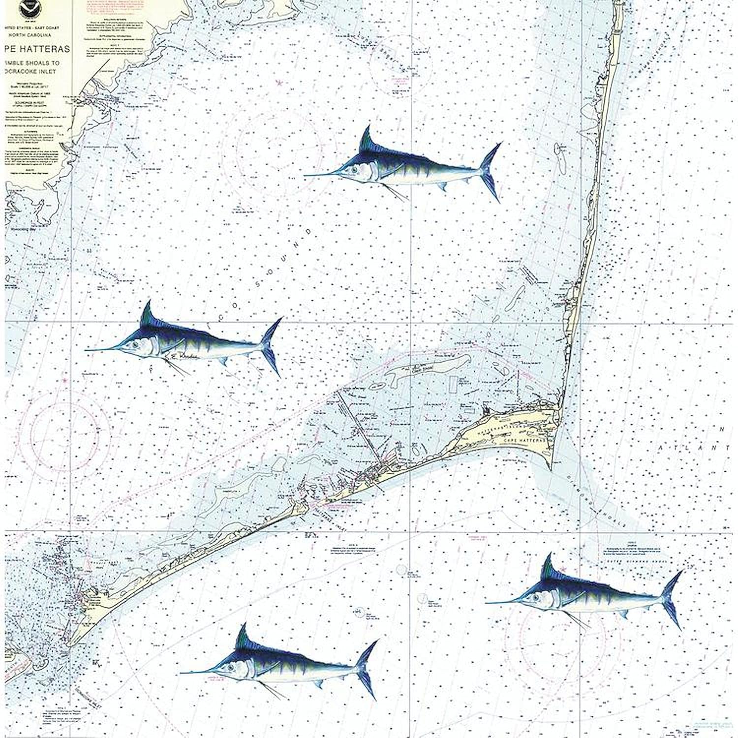 CafePress Marlin Chart Hatteras Decorative Fabric Shower Curtain