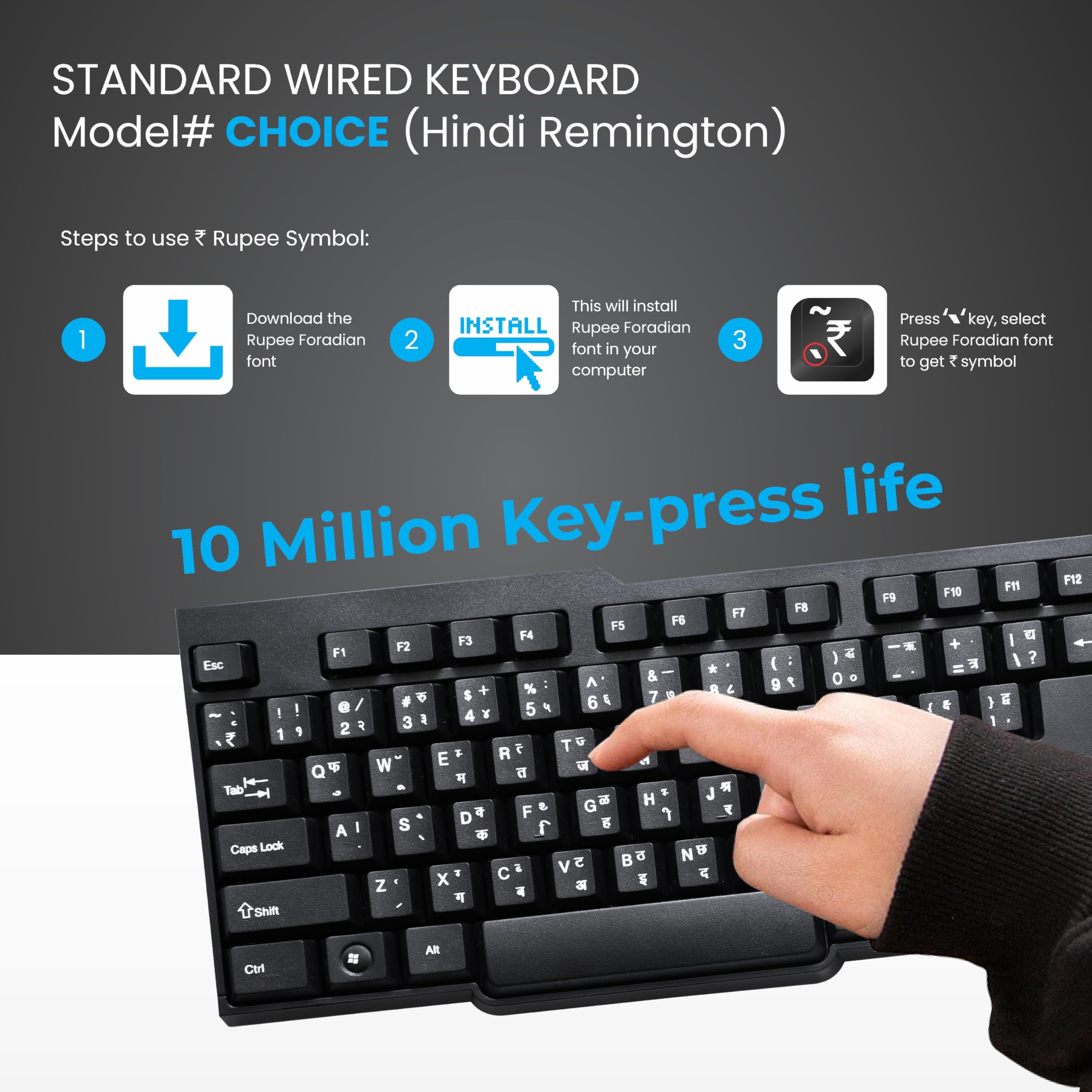 ProDot ProSeries Wired Keyboard with Rupees Symbol | Hindi Remington | Made in India | Ergonomic, Spill Resistant Design | 104 Keys | 10M Key Life | 1 Year Warranty | Works with Windows, iOS, Linux 1