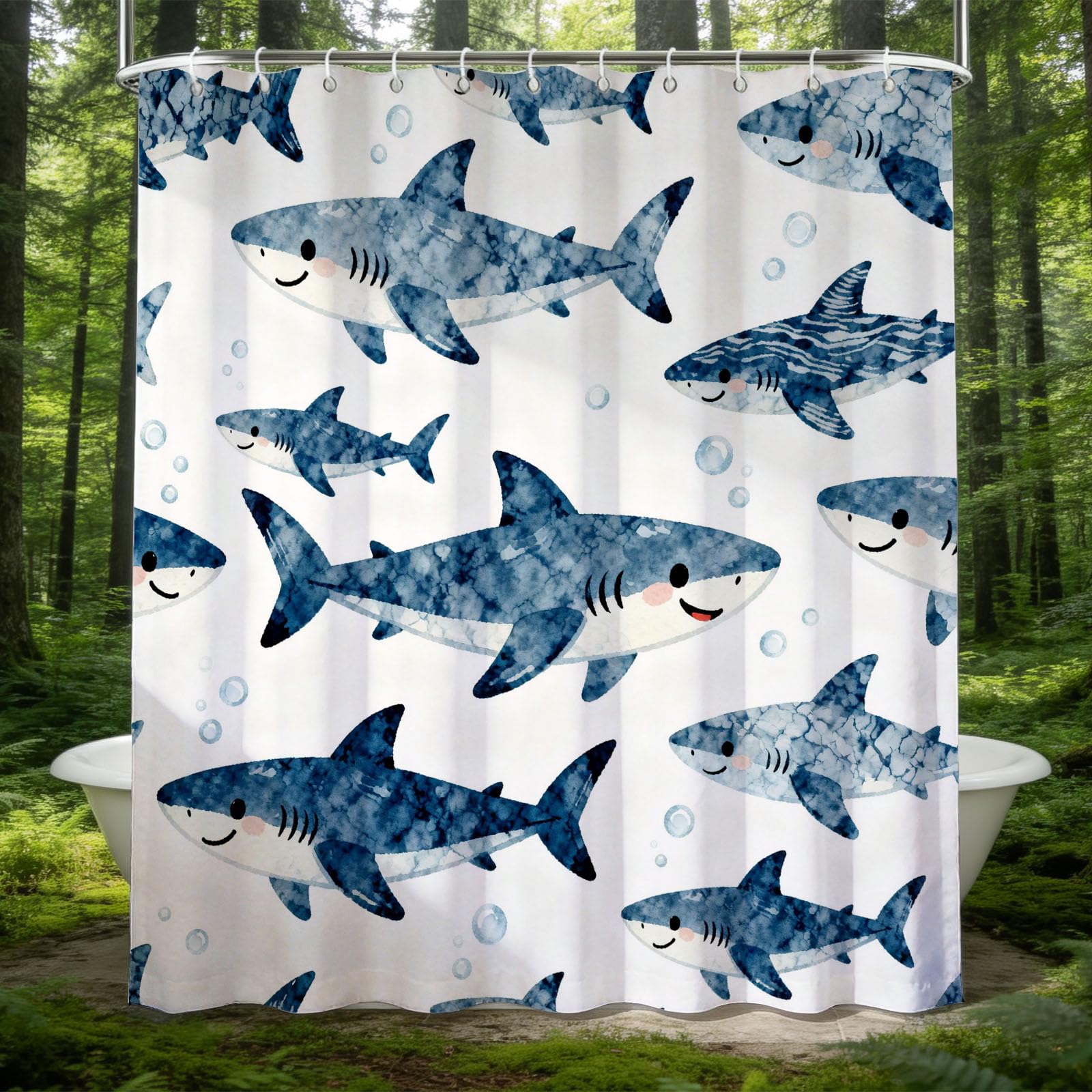 Hongduo 3D Cartoon Shark Shower Curtain for Stalls Bathtubs Childrens Bathroom Decor Shower Curtain Set Polyester Fabric Waterproof 180x200cm/71X79 Inch with Hooks