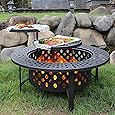 Aoxun Fire Pit,36" Outdoor Wood Burning Fire Pit with 2 Grills,BBQ Large Fire Table for Camping,Heating,Picnics