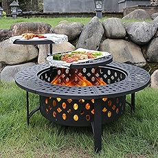 Aoxun Fire Pit,36" Outdoor Wood Burning Fire Pit with 2 Grills,BBQ Large Fire Table for Camping,Heating,Picnics