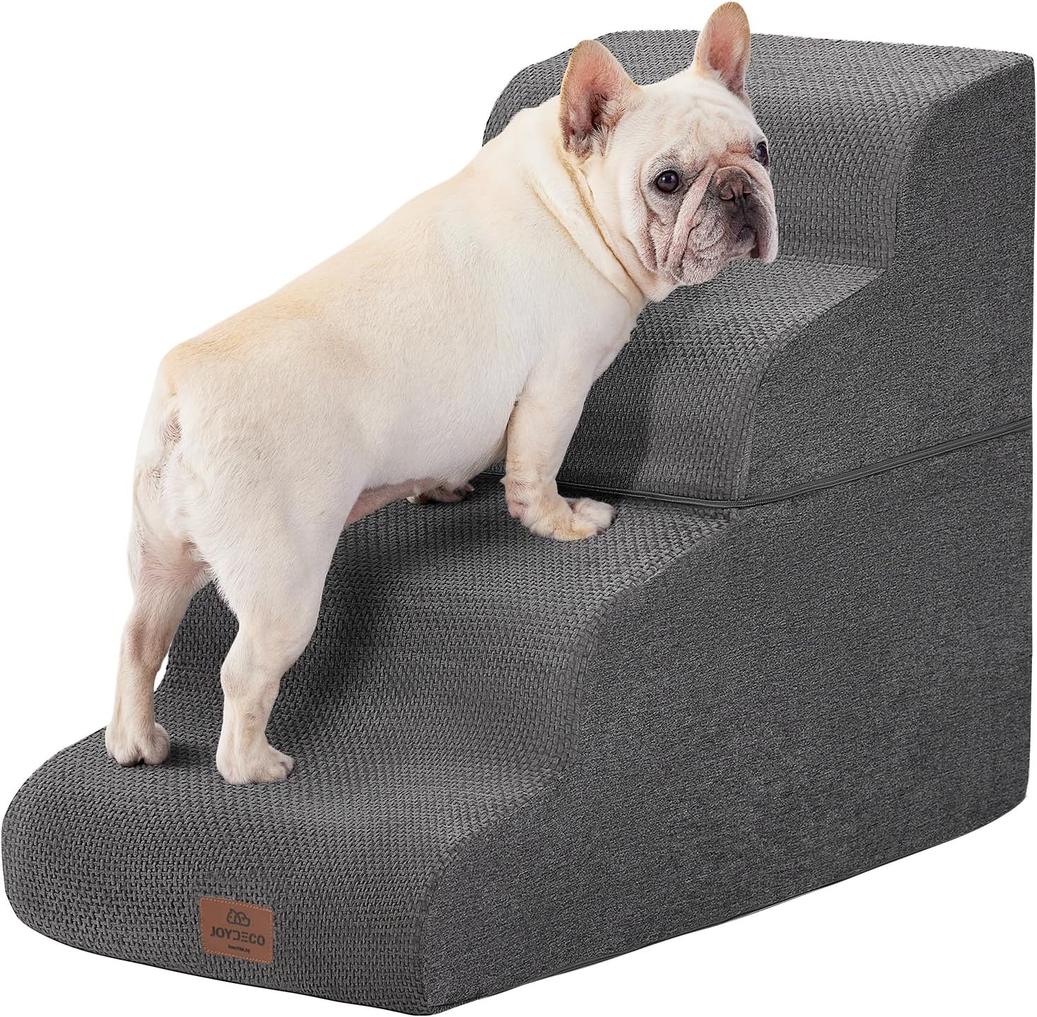 Joydeco Dog Stairs for Bed 22.8″ H, 4-Step Pet Steps for Small Dogs and Cats, Dog Steps for High Bed, Non-Slip Balanced Ramp Indoor Pet Stairs, Gray
