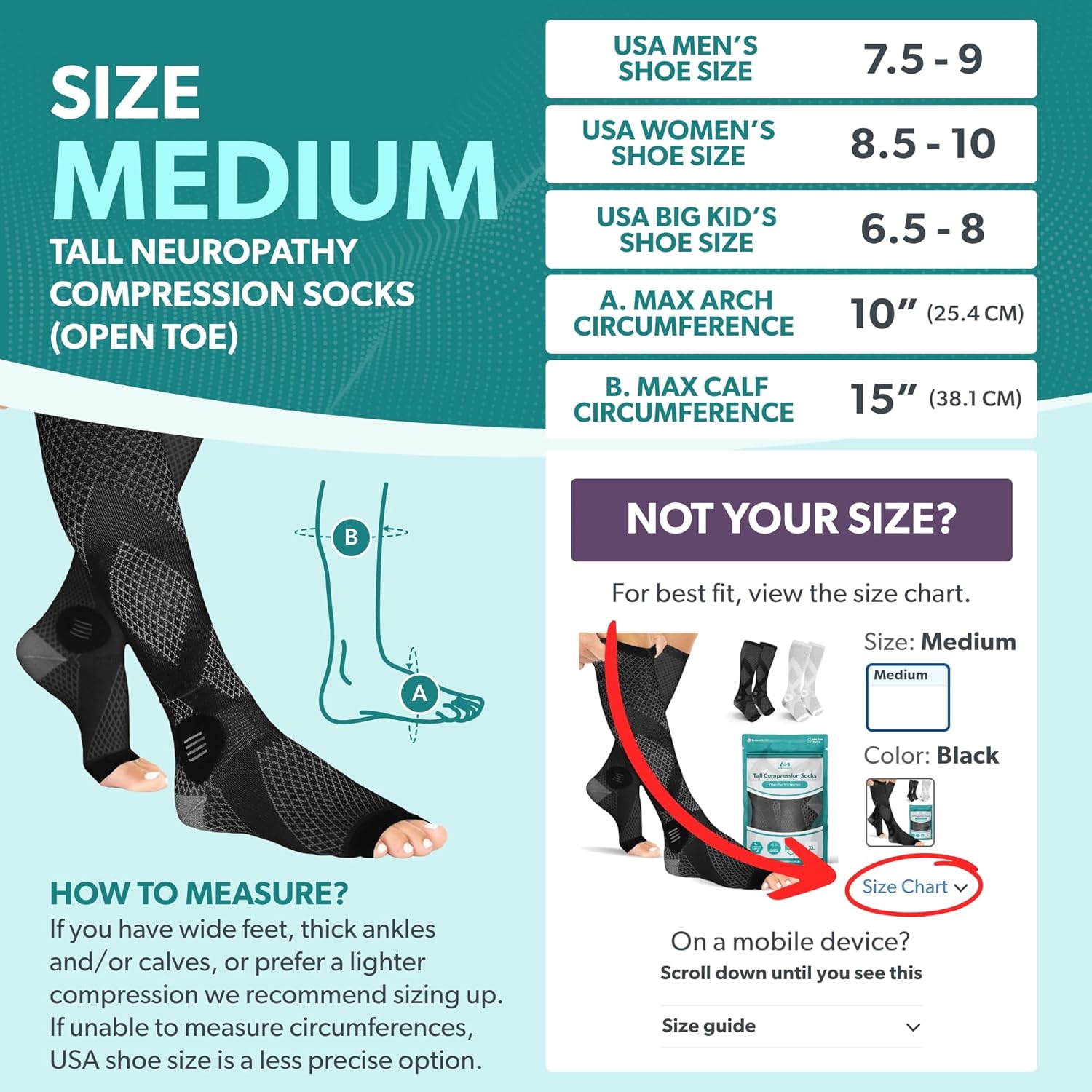 BraceAbility Compression Socks for Circulation - (2 Pairs) 20-30 mmHg Knee High Neuropathy Open Toe Stockings Best for Varicose Veins, POTS, Restless Leg, Toeless Support for Men or Women (M - Black)