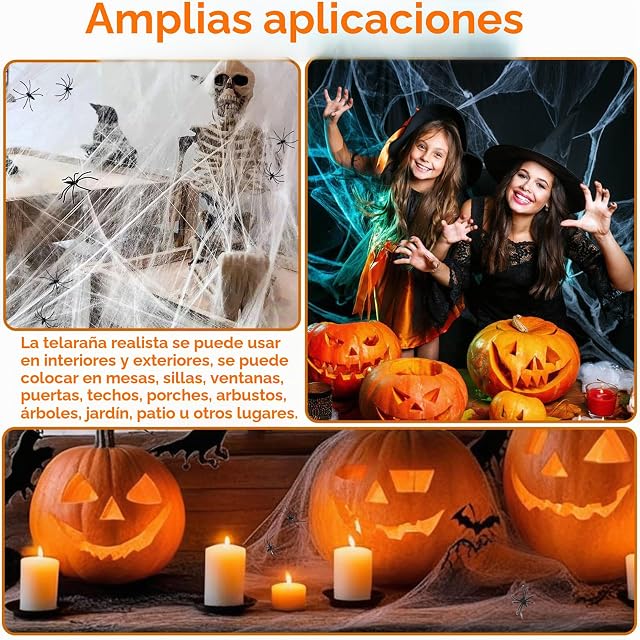 Foto 2 de 8 de HOMIKLSA Tela de Araña Halloween 300 g, 1500 sqft con 50 Arañas Decorativas