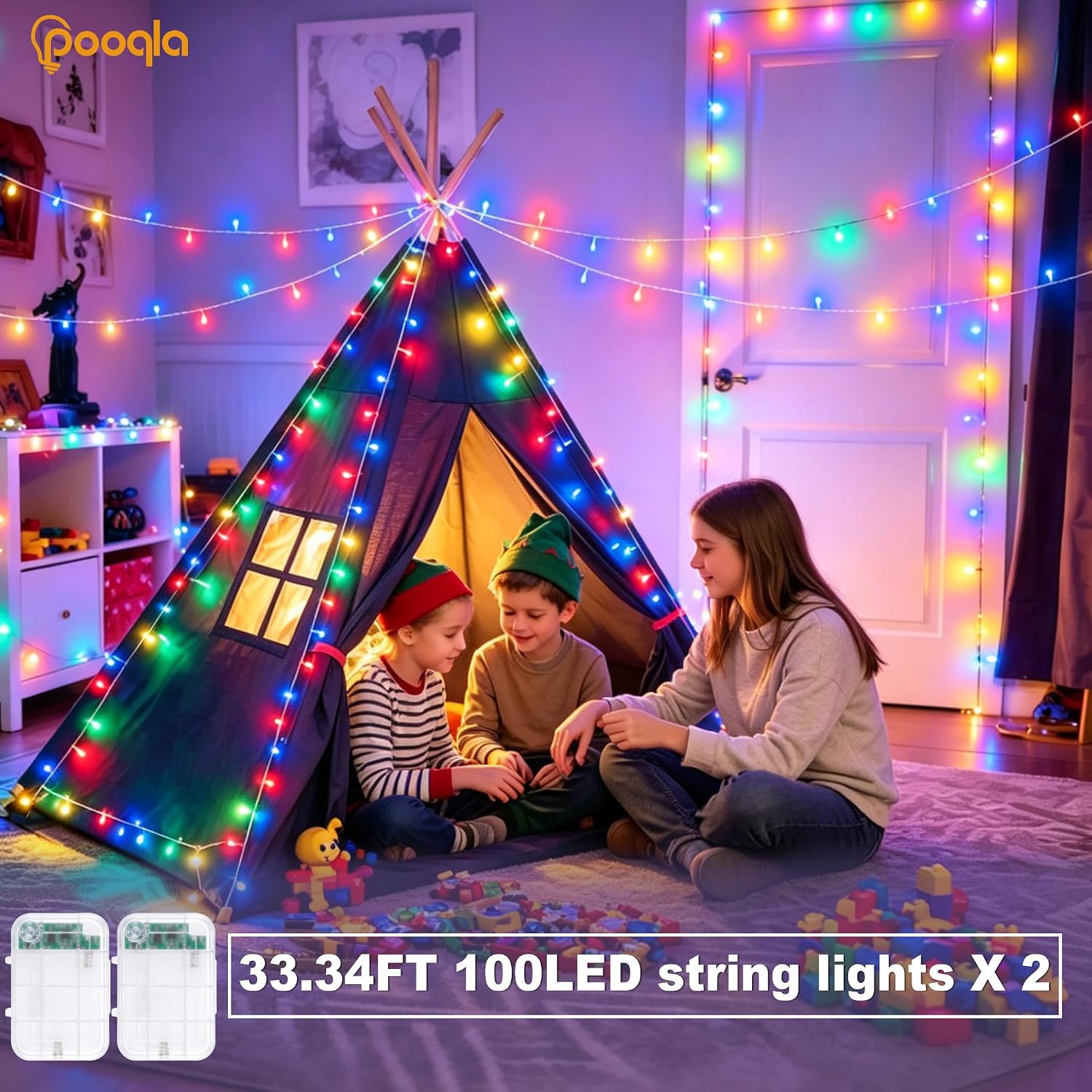 2 Pack Color Changing String Lights Battery Operated, Total 66.6ft 200 LED 34 Colors Battery Christmas Lights with Remote Indoor Outdoor Decorations Bedroom Classroom Porch Party Yard Decor