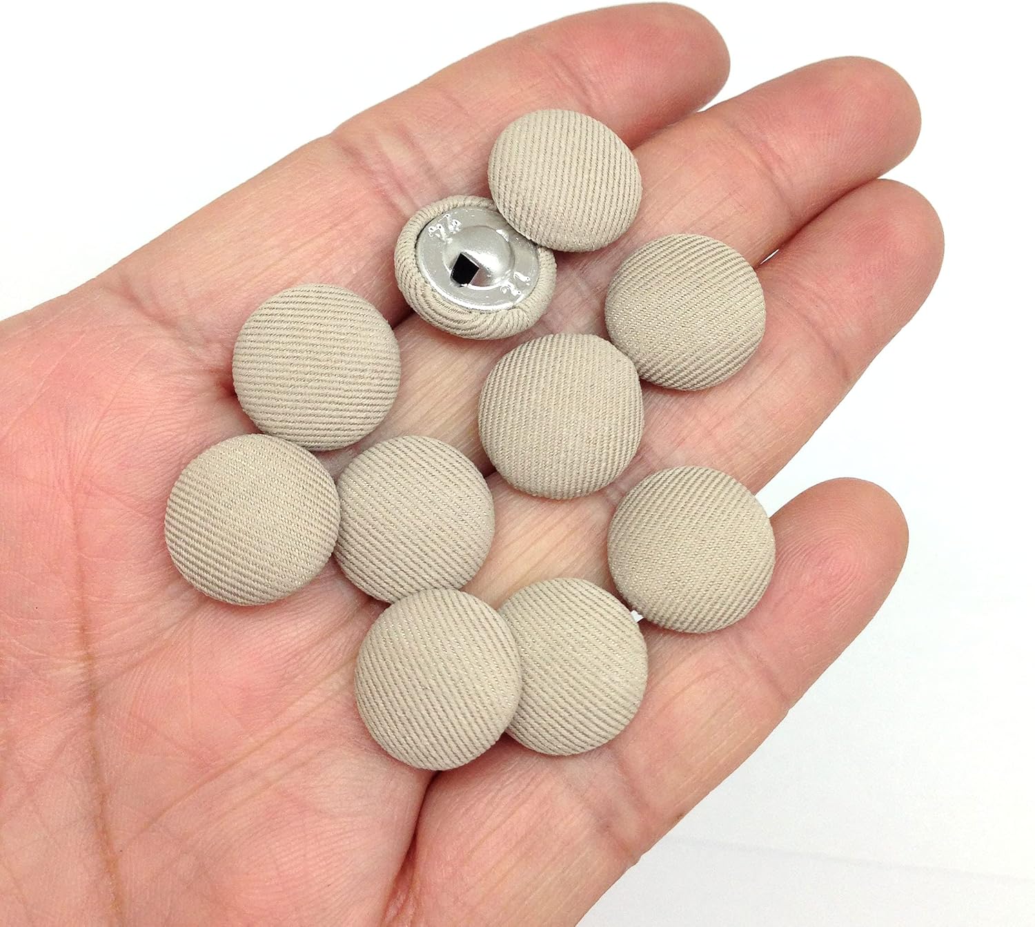PEPPERLONELY 10PC 15mm Fabric Cloth Covered with Metal Shank Round Buttons, Khaki