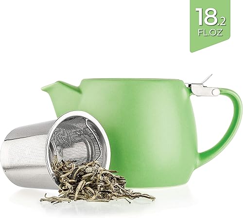 Miniatura 2 de Tealyra - Tetera pequeña de porcelana Pluto en color lima - 540ml (1-2 tazas) - Acabado mate - Tapa de acero inoxidable e infusor extra fino para