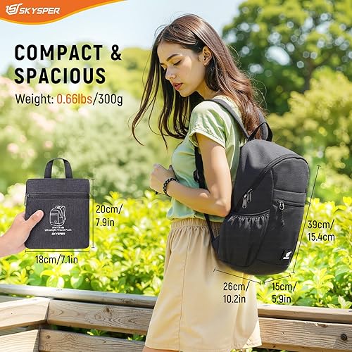 Miniatura 6 de SKYSPER Mochila de senderismo antirrobo, mochila de viaje plegable RFID de 18L, mochila plegable ligera para caminar de un día