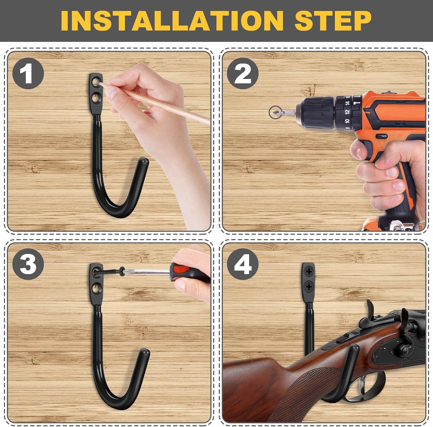 Gun Rack Bulk, Gun Rack for Wall, Gun Wall Mount, Heavy Duty Steel Gun Hook, Indoor Gun Racks for Storing Rifles, Backpack, Garage, Shotguns and Bows (30)