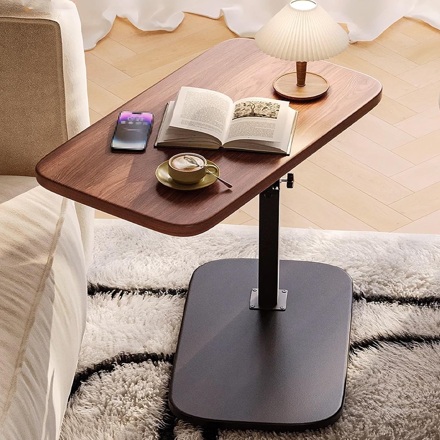 Mesa auxiliar de sofá en forma de C, mesa de altura ajustable sobre la cama con bandeja giratoria de 360°, mesa plegable para laptop para espacios pequeños