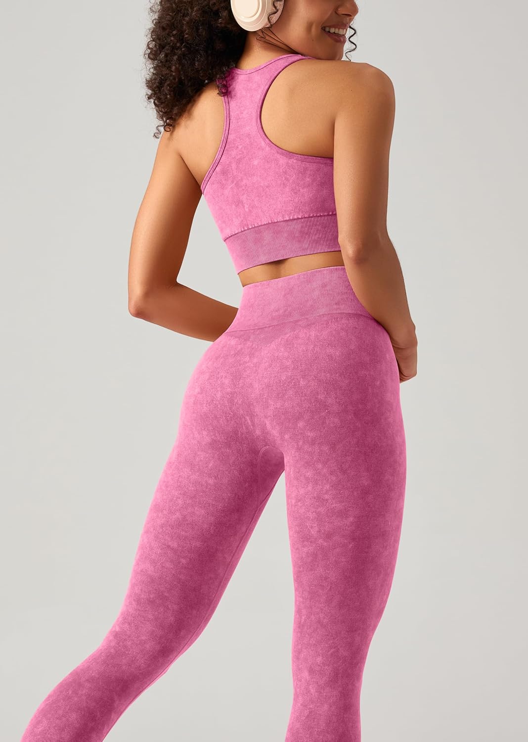 OLCHEE Womens Workout Sets 2 Piece - Acid Wash Seamless Yoga Outfits High Waist Leggings Padded Racerback Sports Bra Gym Set - Image 5
