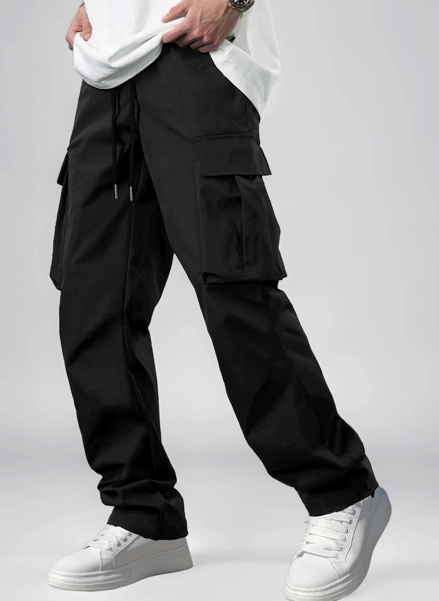 Comdecevis Men's Casual Cargo Workout Joggers Stretch Sweatpants Hiking Drawstring Tactical Pants with Multi Pockets